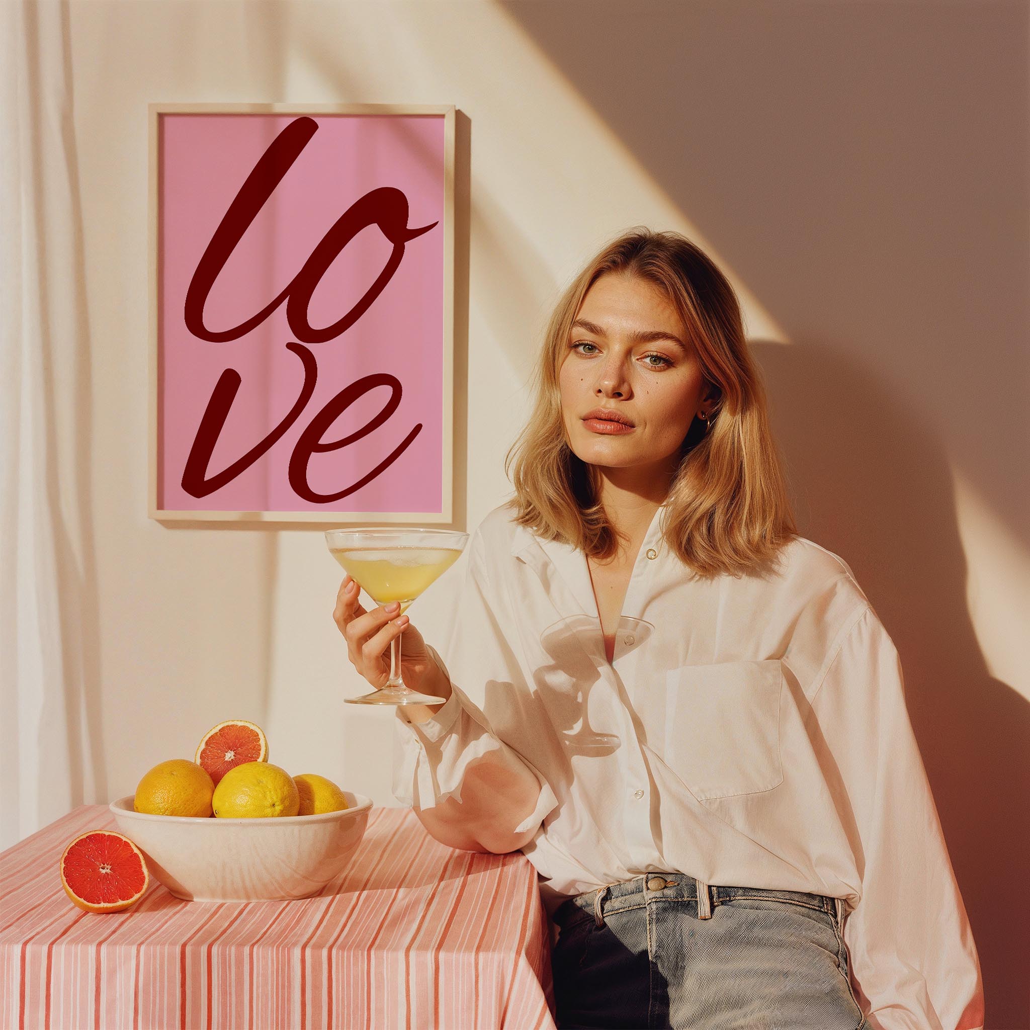 Love Pembe Tipografi Mutfak Duvar Tablosu II