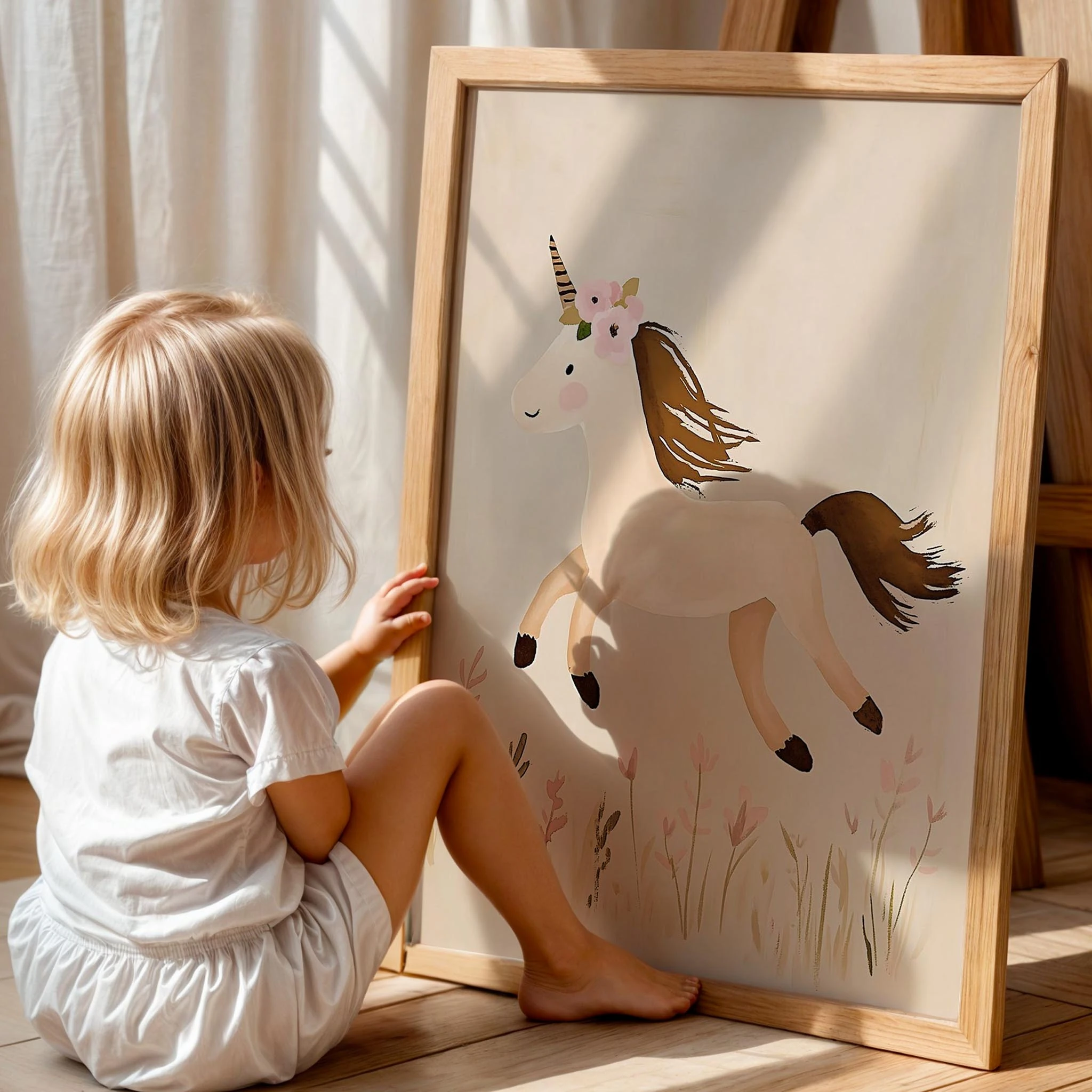 Bohem Koşan Unicorn Kız Çocuk Odası Ahşap Tablo