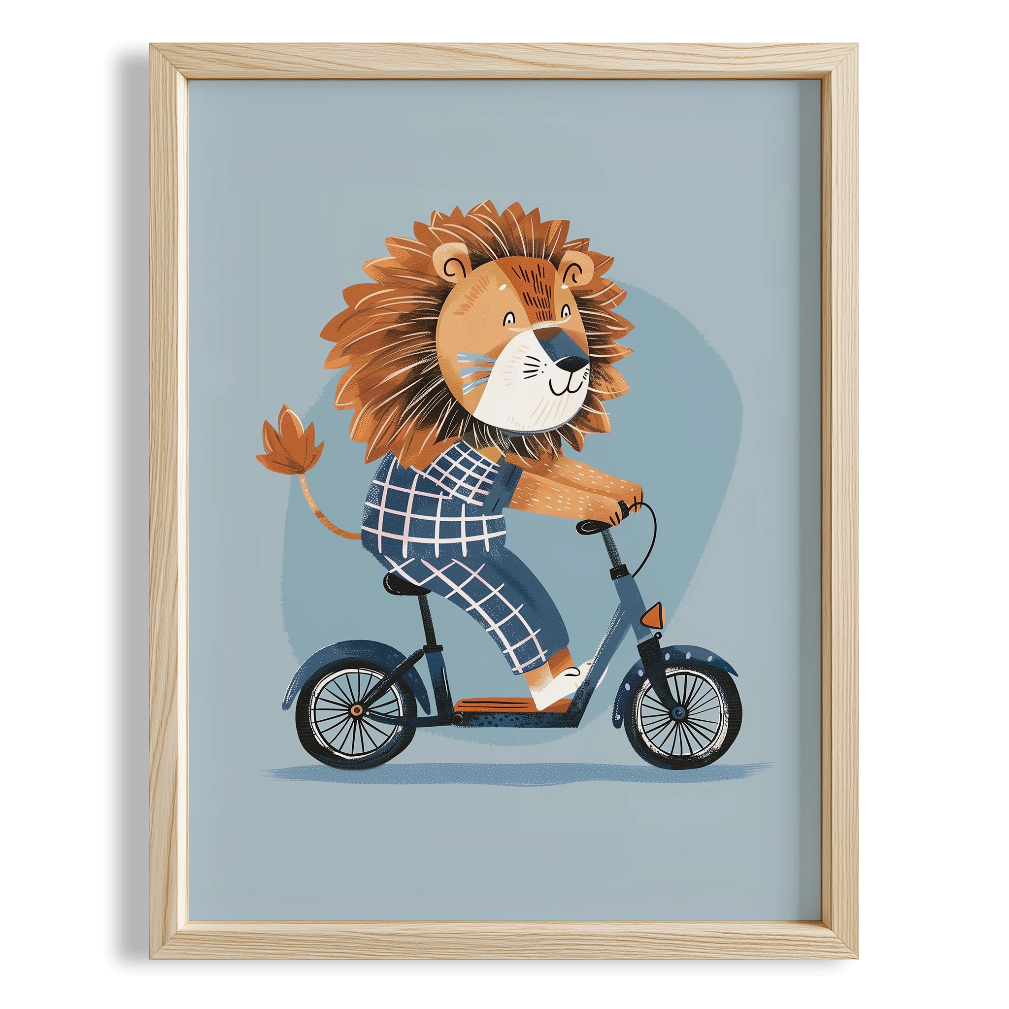 Bisiklet Süren Aslan Erkek Çocuk Odası Ahşap Tablo