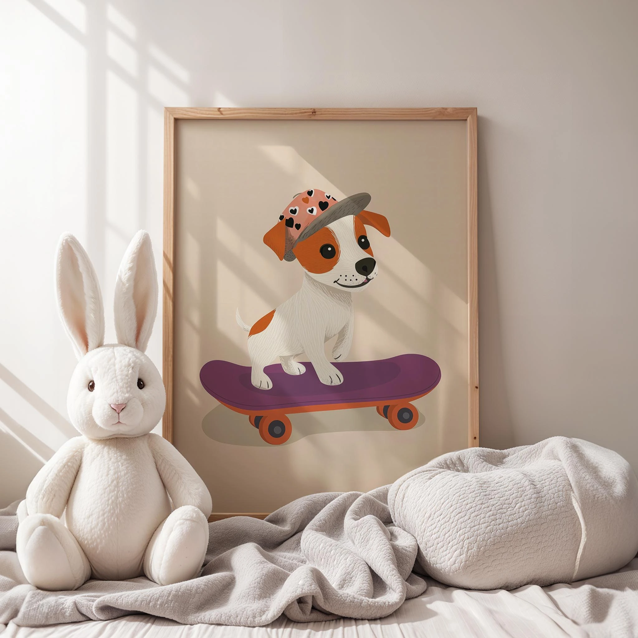 Kaykaycı Sevimli Köpek - Krem Fon