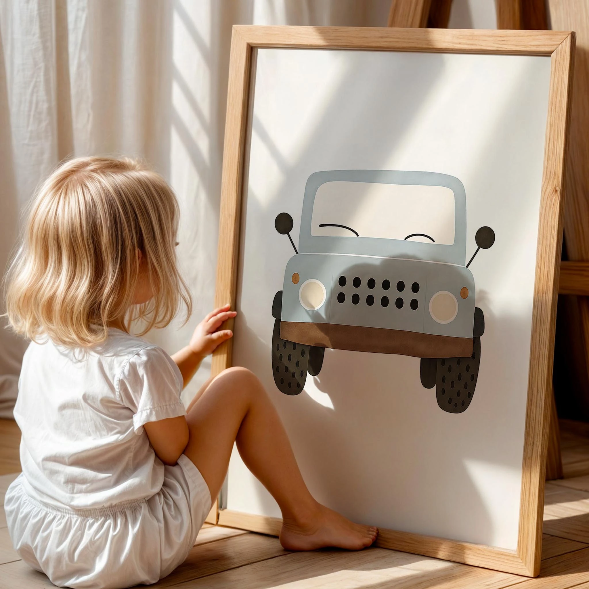 Jeep Araba Temalı Minimalist Erkek Çocuk Odası Ahşap Tablo