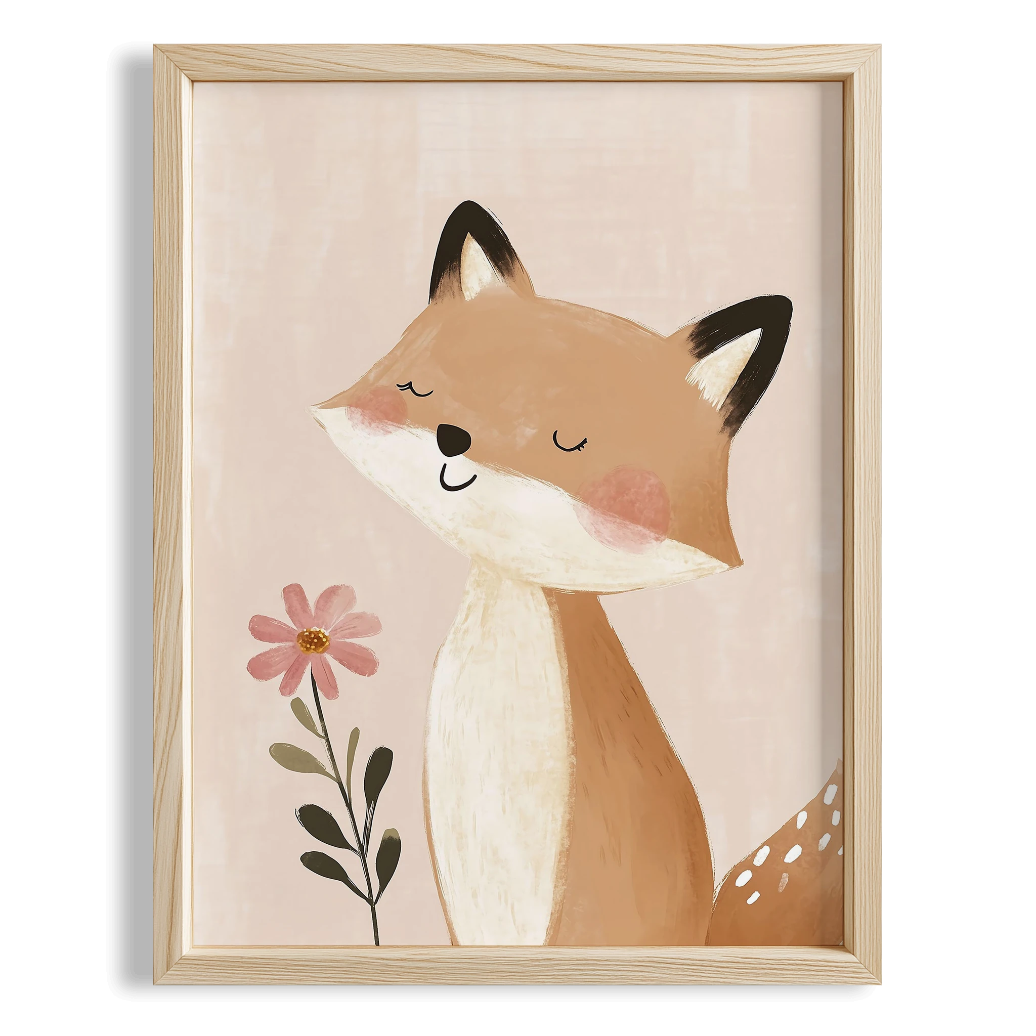 Mutlu Çiçekli Tilki Bohem Kız Çocuk Odası Ahşap Tablo