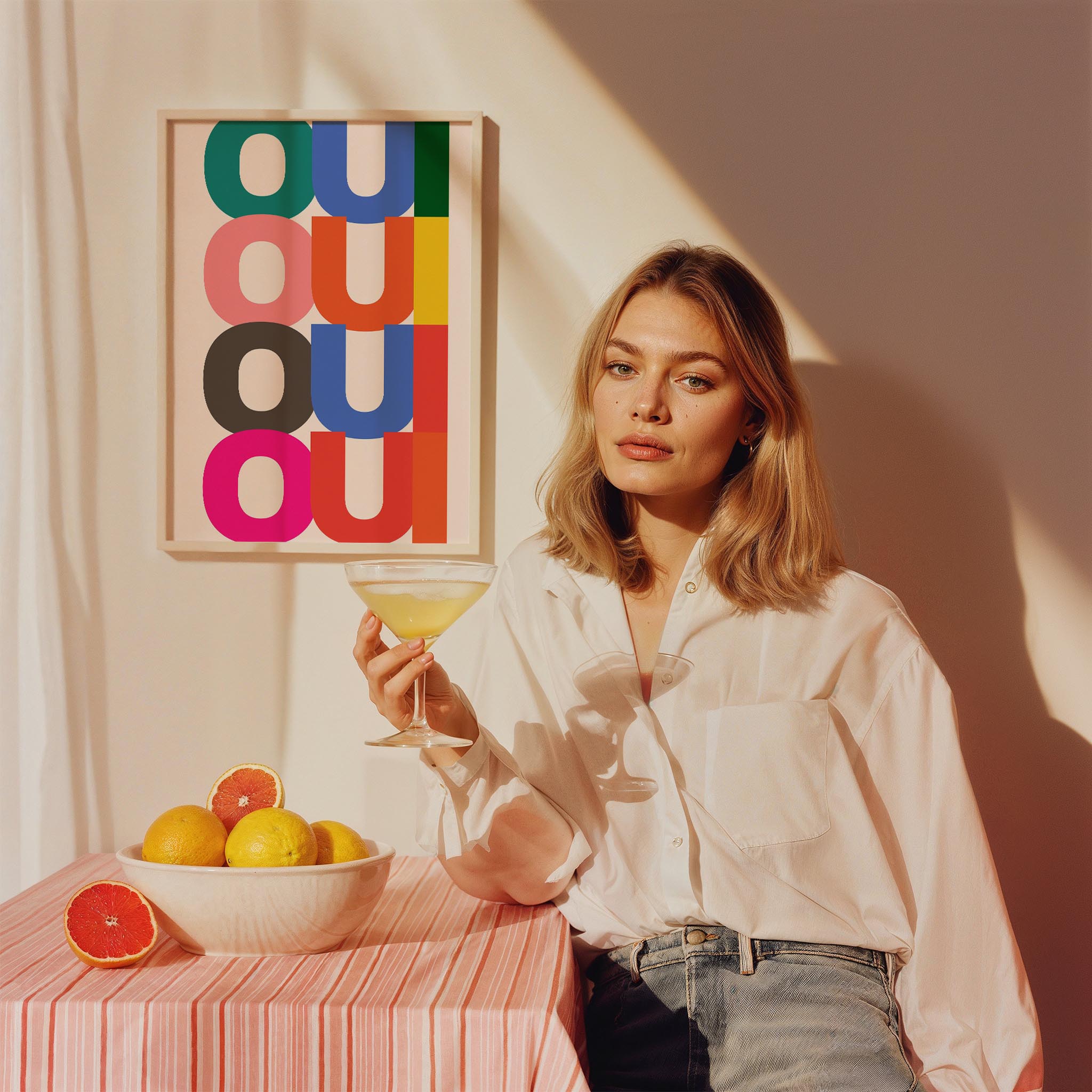 Oui Oui Renkli Fransız Tipografi Mutfak Duvar Tablosu