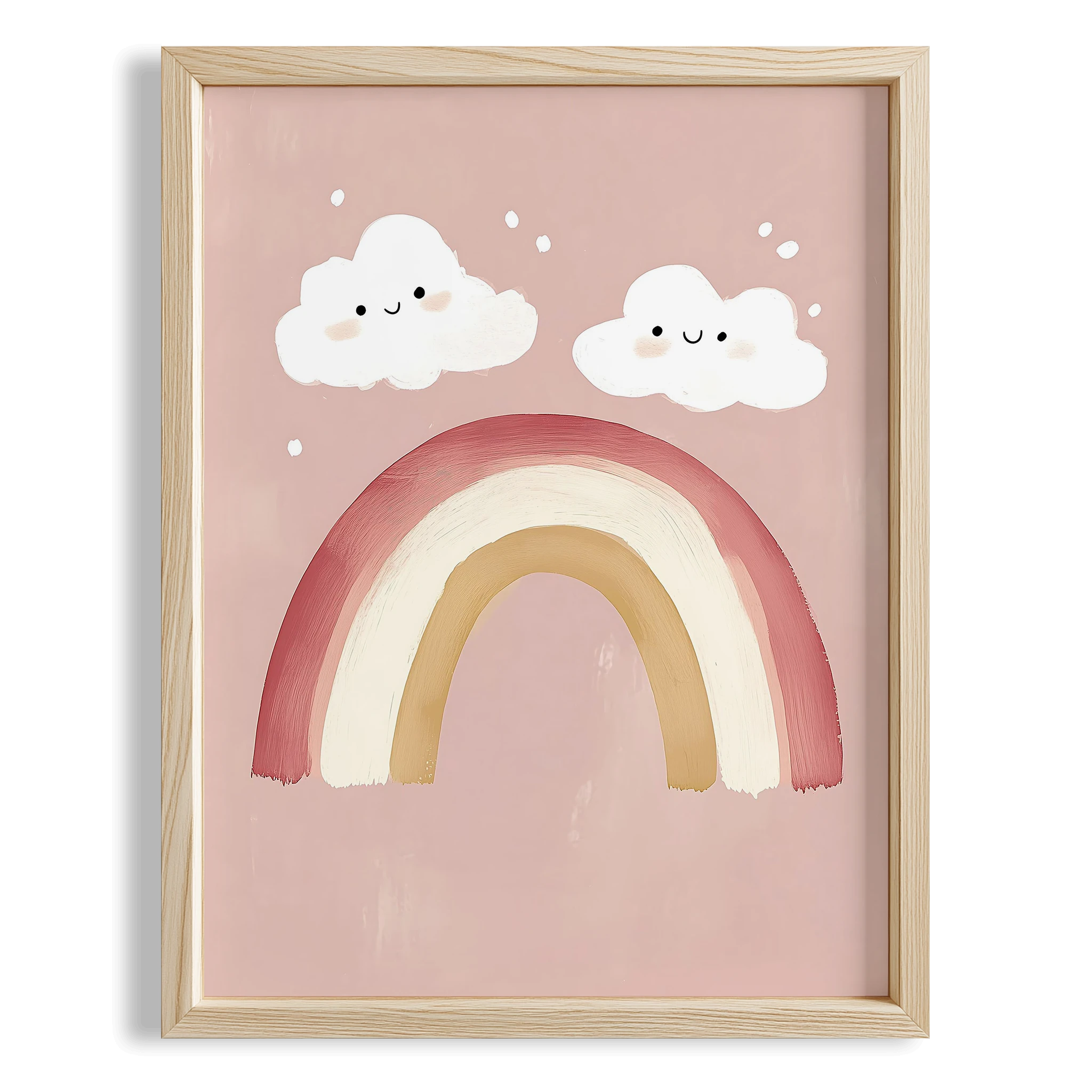 Pembe Fonlu Gökkuşağı ve Bulutlar Kız Çocuk Odası Ahşap Tablo