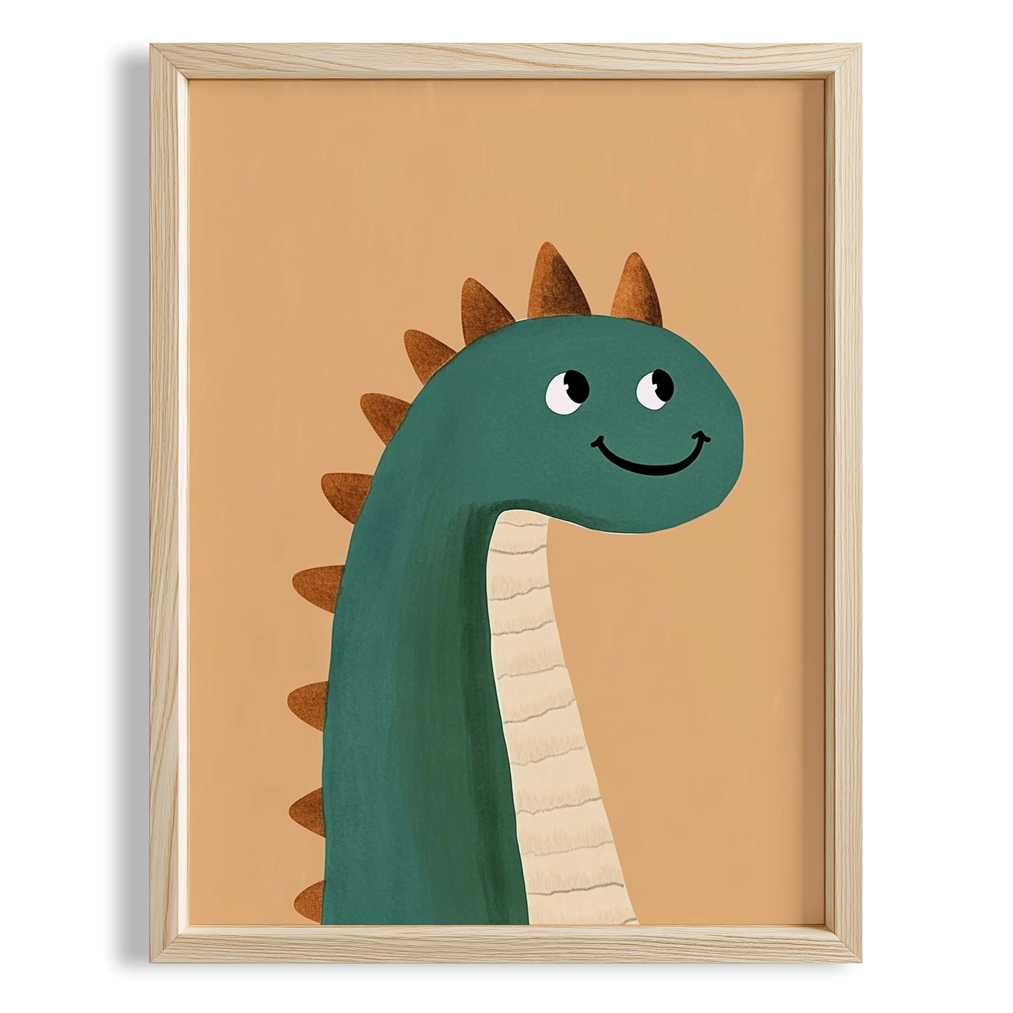 Gülen Dinozor Temalı Bej Fonlu Çocuk Odası Ahşap Tablo I