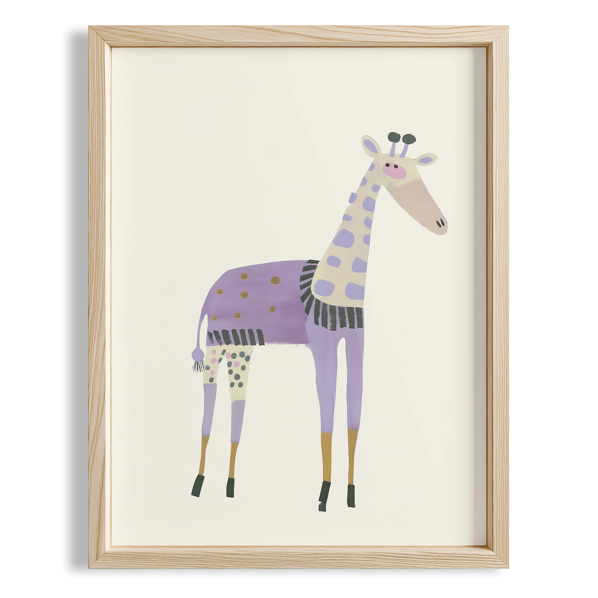 Desenli Zürafa - Eklektik Tarzda Çocuk Odası Dekorasyonu Ahşap Çerçeveli Duvar Tablosu
