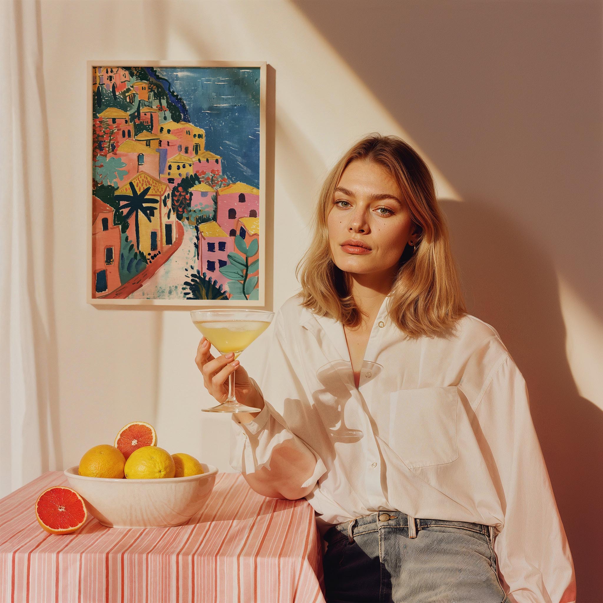 Amalfi Renkli Evler Akdeniz İtalya Koleksiyonu Mutfak Duvar Tablosu