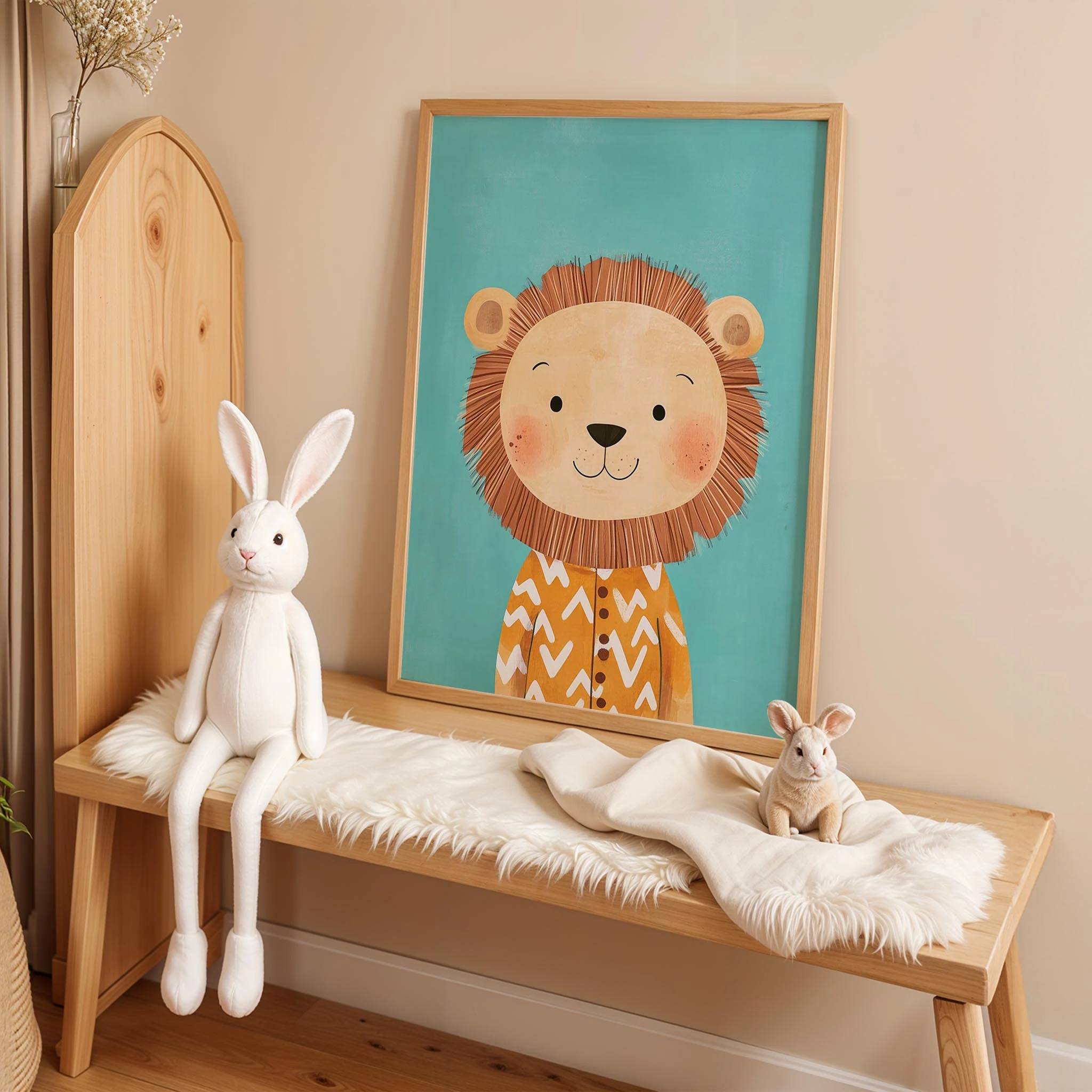 Pijamalı Uykucu Aslan - Mavi Fon