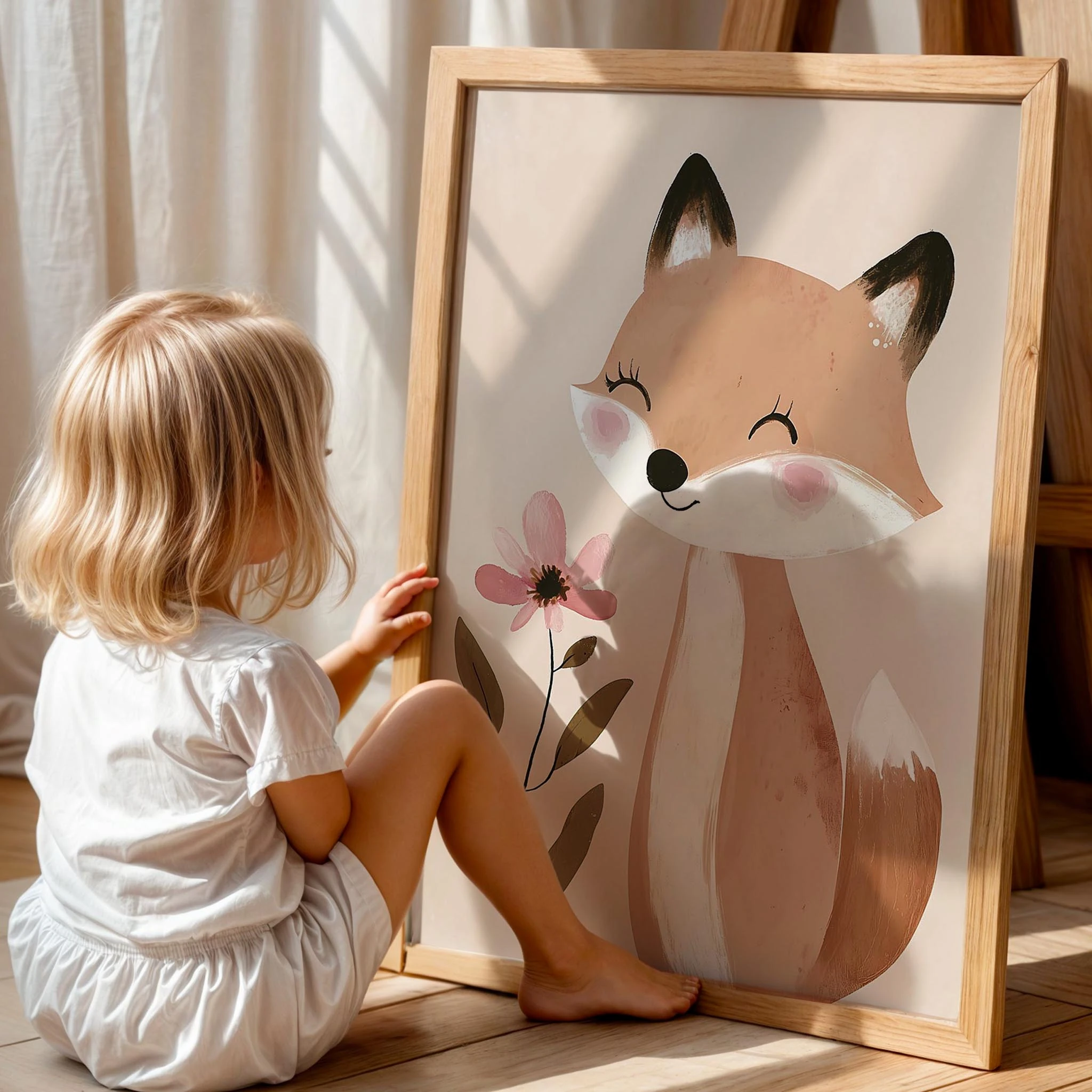 Sevimli Tilki Bohem Kız Çocuk Odası Ahşap Tablo