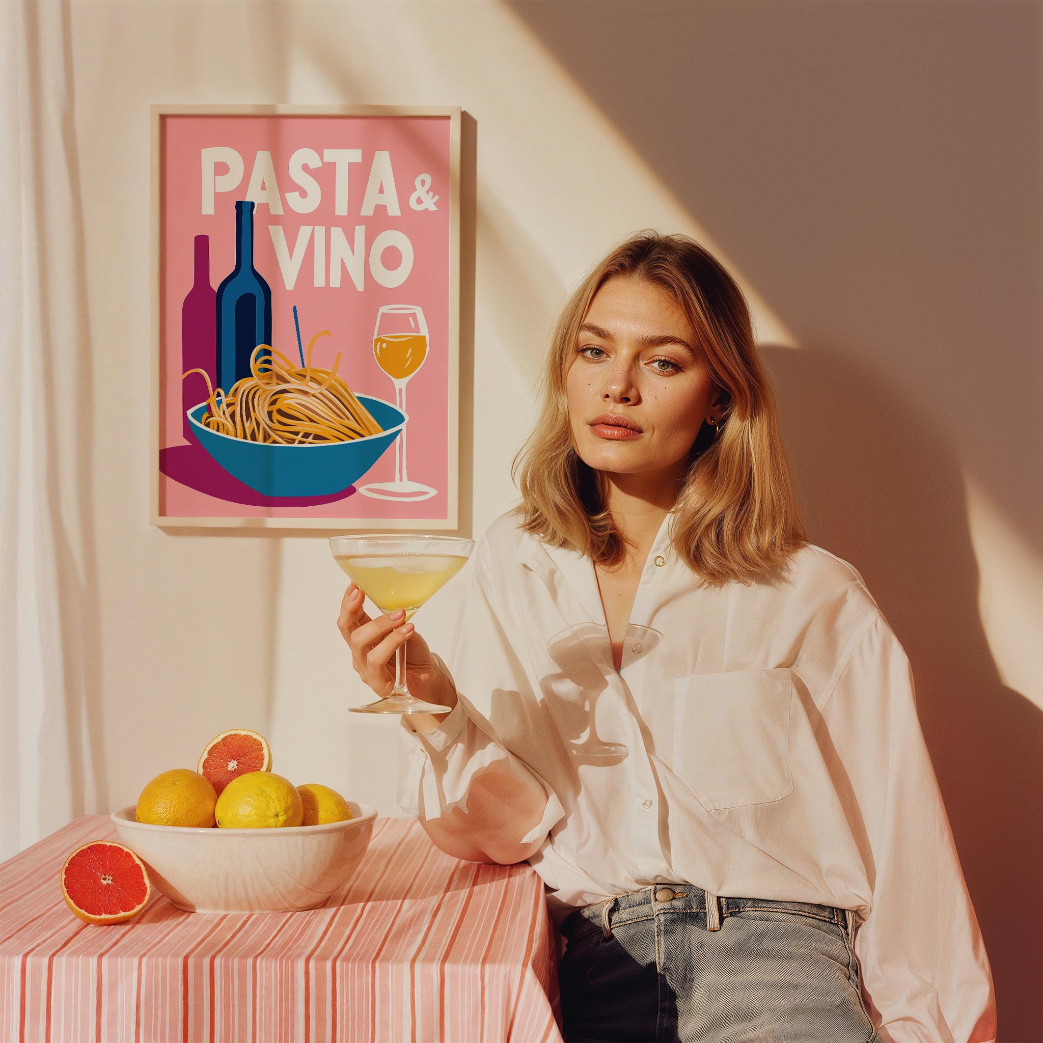 Pasta & Vino İtalyanca Tipografi Mutfak Duvar Tablosu II