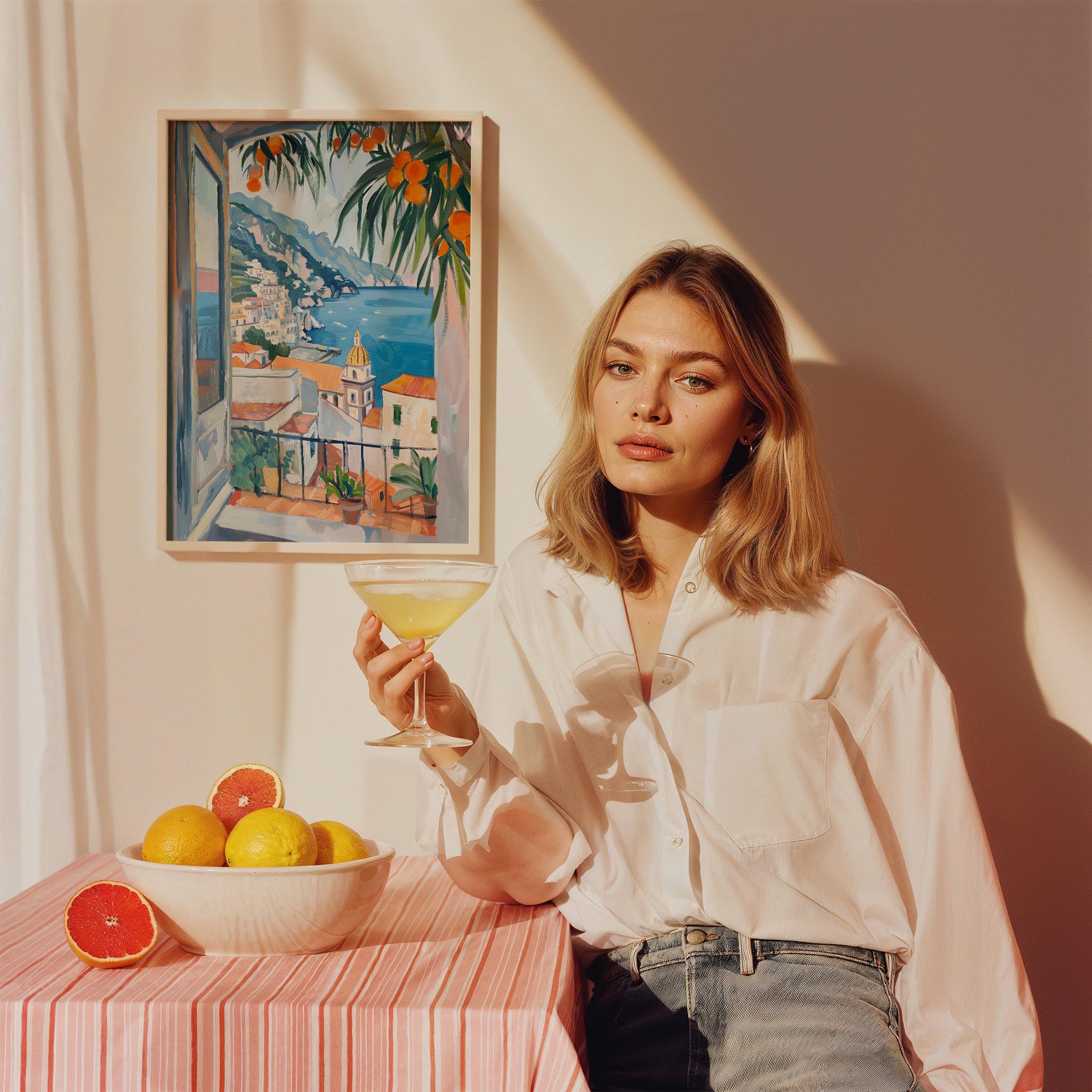 Amalfi Manzarası ve Portakal Ağacı İtalya Koleksiyonu Mutfak Duvar Tablosu