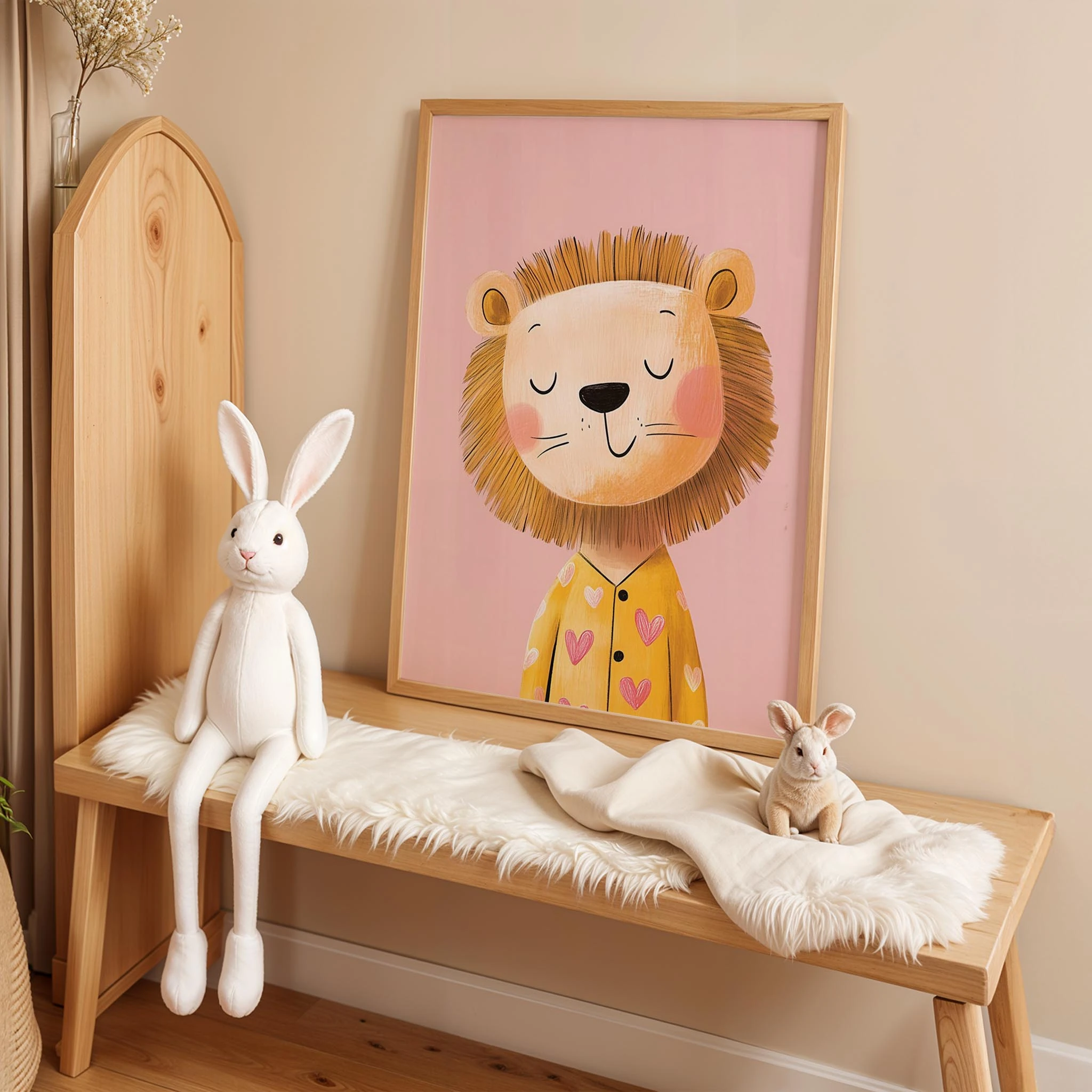 Pijamalı Uykucu Kaplan - Pembe Fon