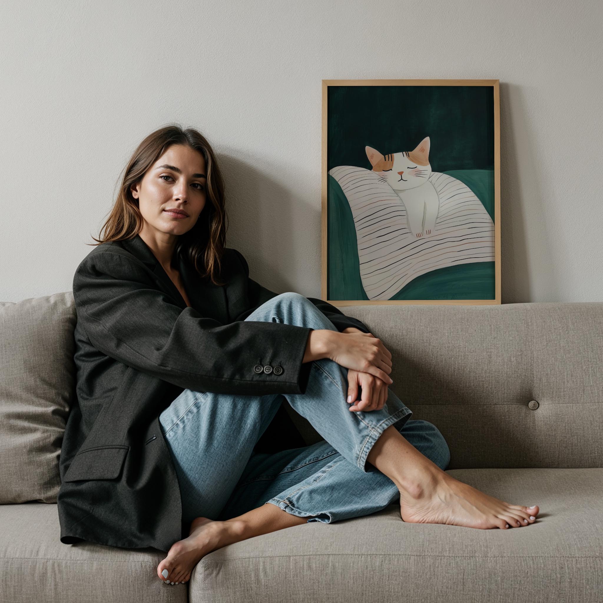 Kedi Portre XII - Minimalist Çizgili