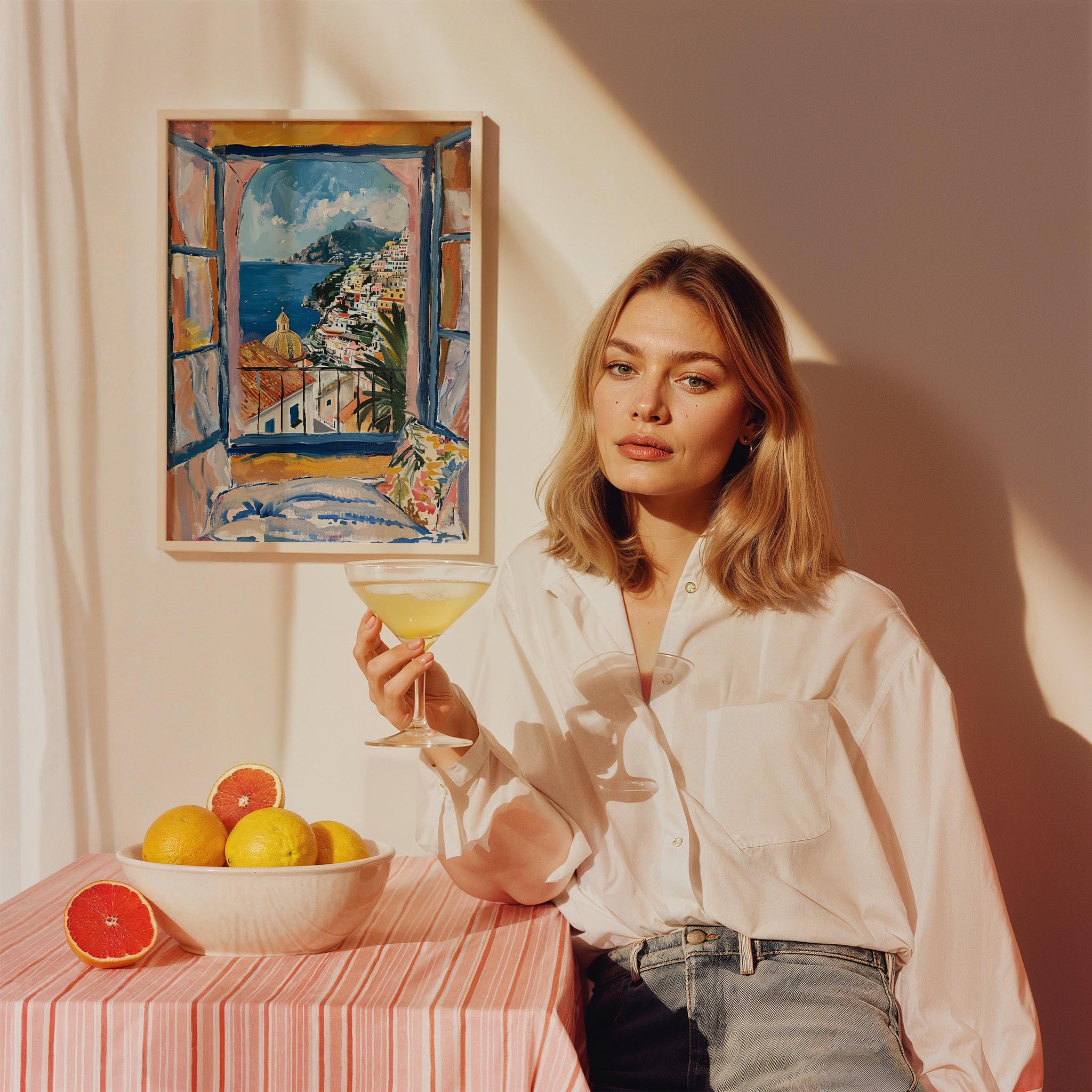 Amalfi Penceresi Natürmort Akdeniz Koleksiyonu Mutfak Duvar Tablosu