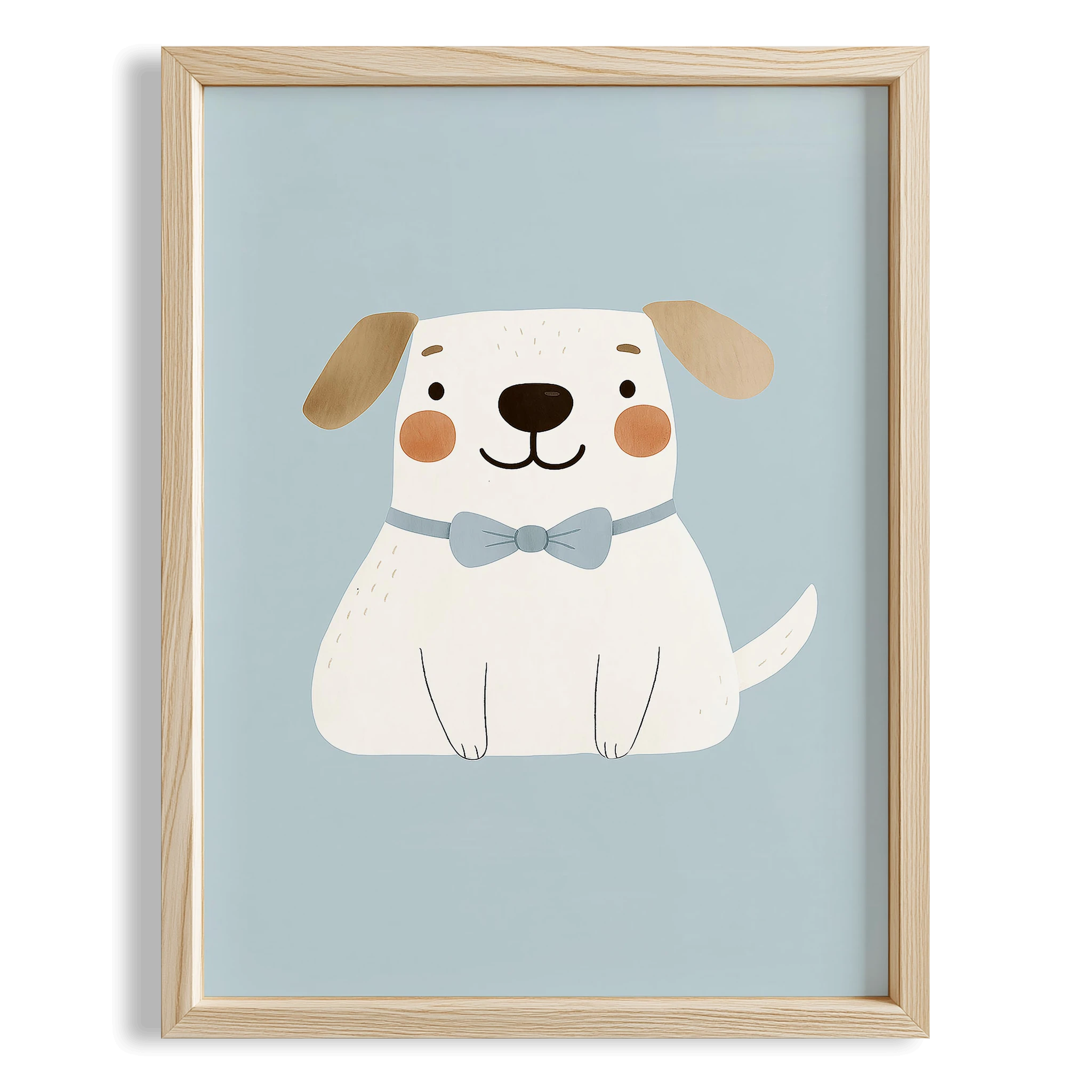 Sevimli Papyonlu Köpek Mavi Fonlu Erkek Çocuk Odası Ahşap Tablo