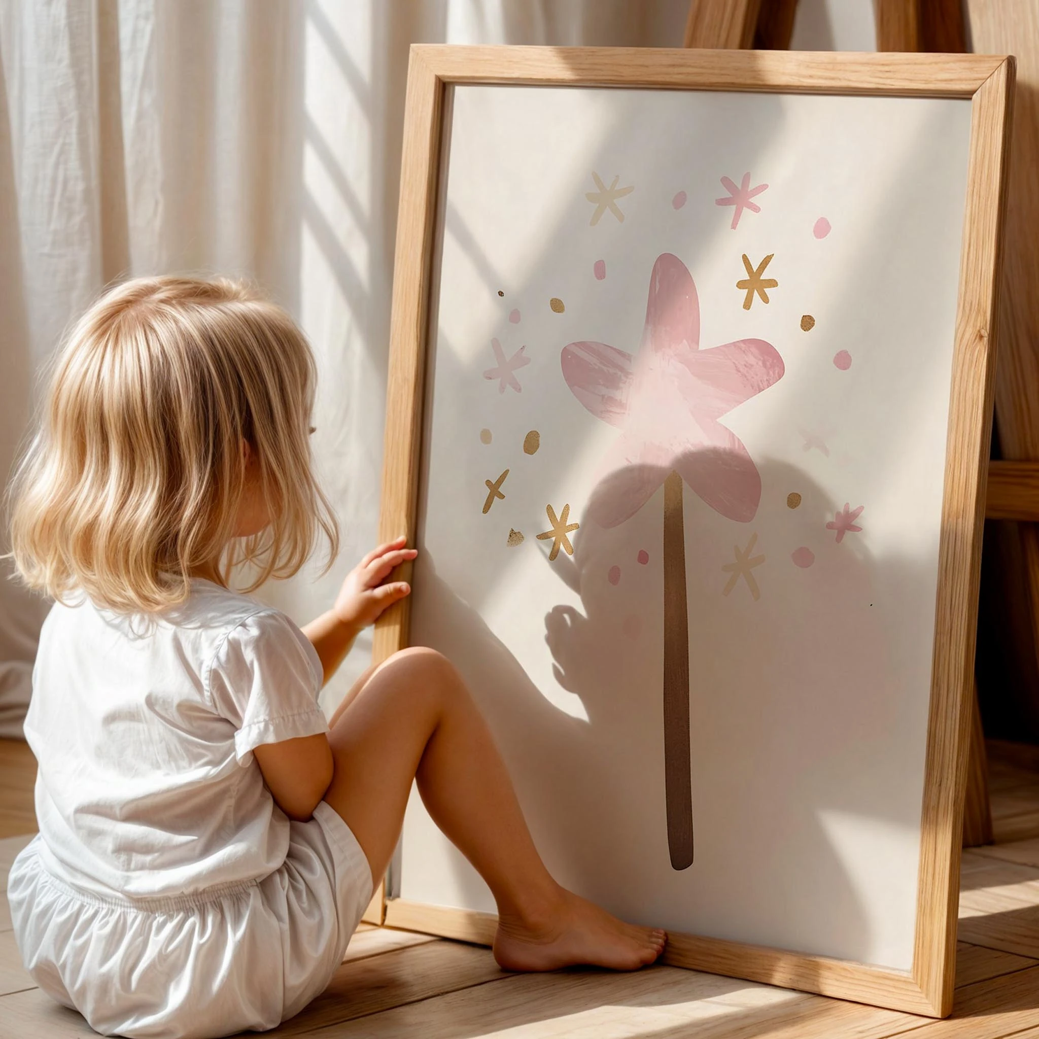 Pembe Sihirli Değnek Bohem Kız Çocuk Odası Ahşap Tablo