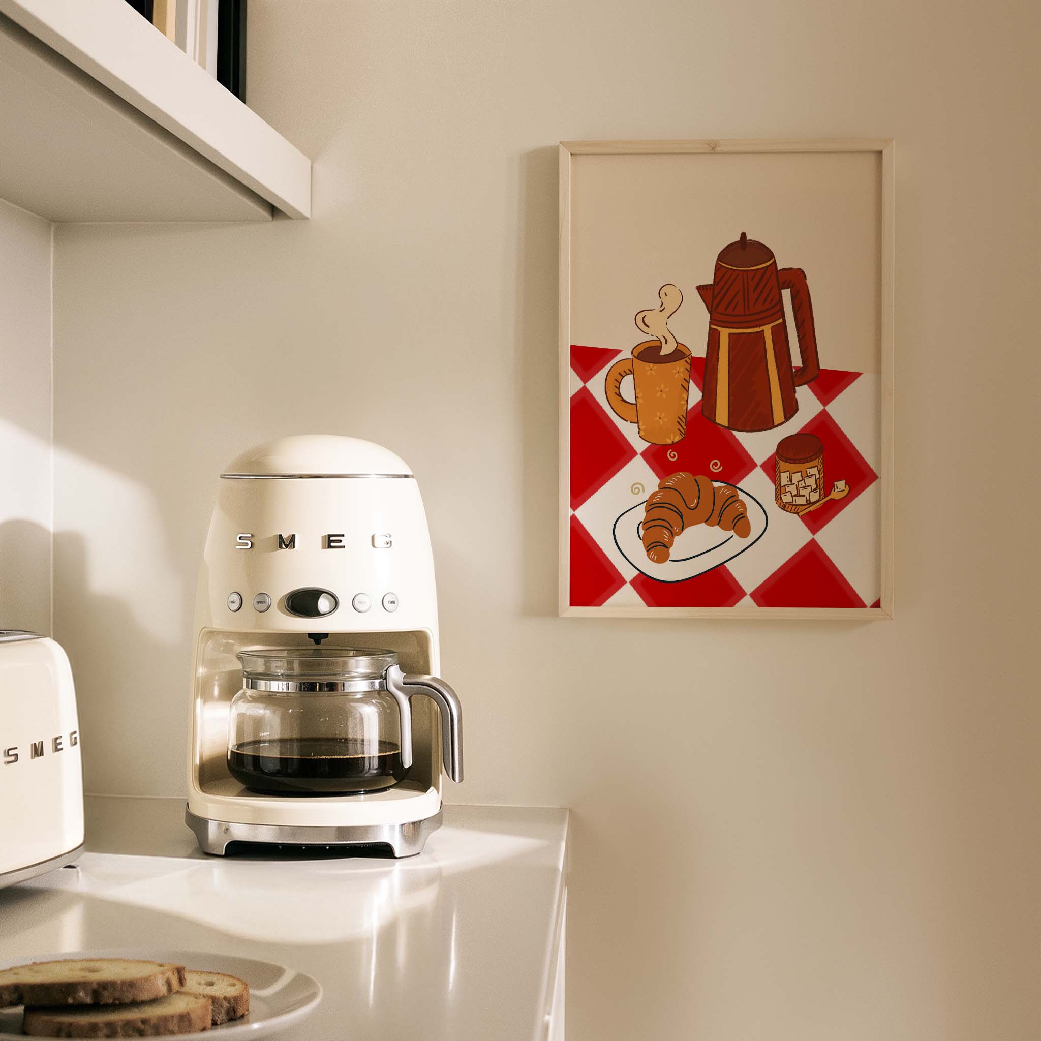 Kahve ve Kruvasan Akdeniz İtalya Koleksiyonu Mutfak Duvar Tablosu