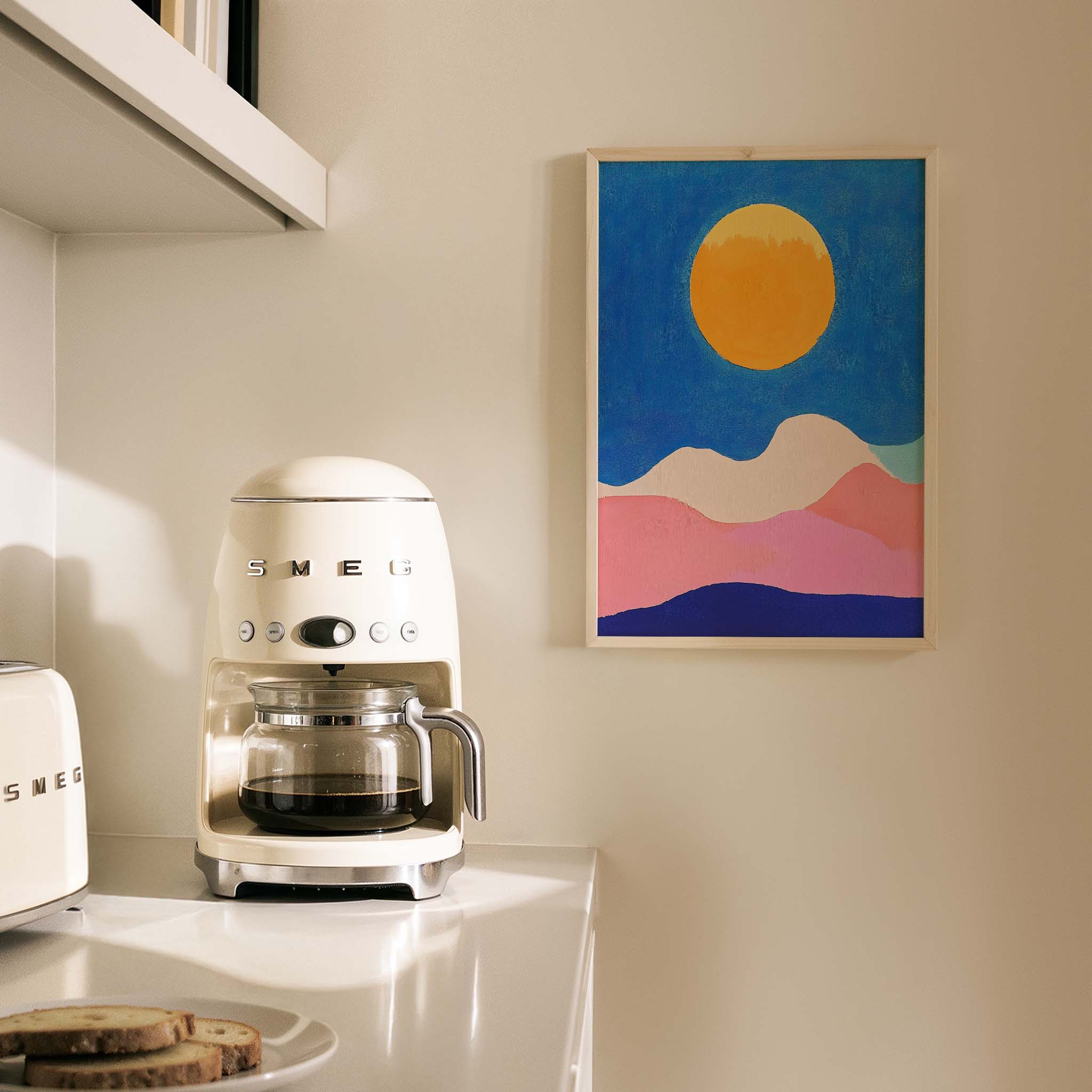 Çöl Güneşi ve Dağ Silueti Minimalist - Duvar Tablosu