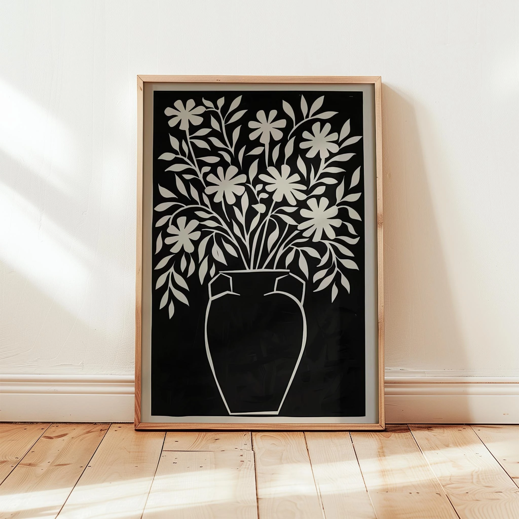 Soyut Vazo ve Çiçekler III - Siyah Bej