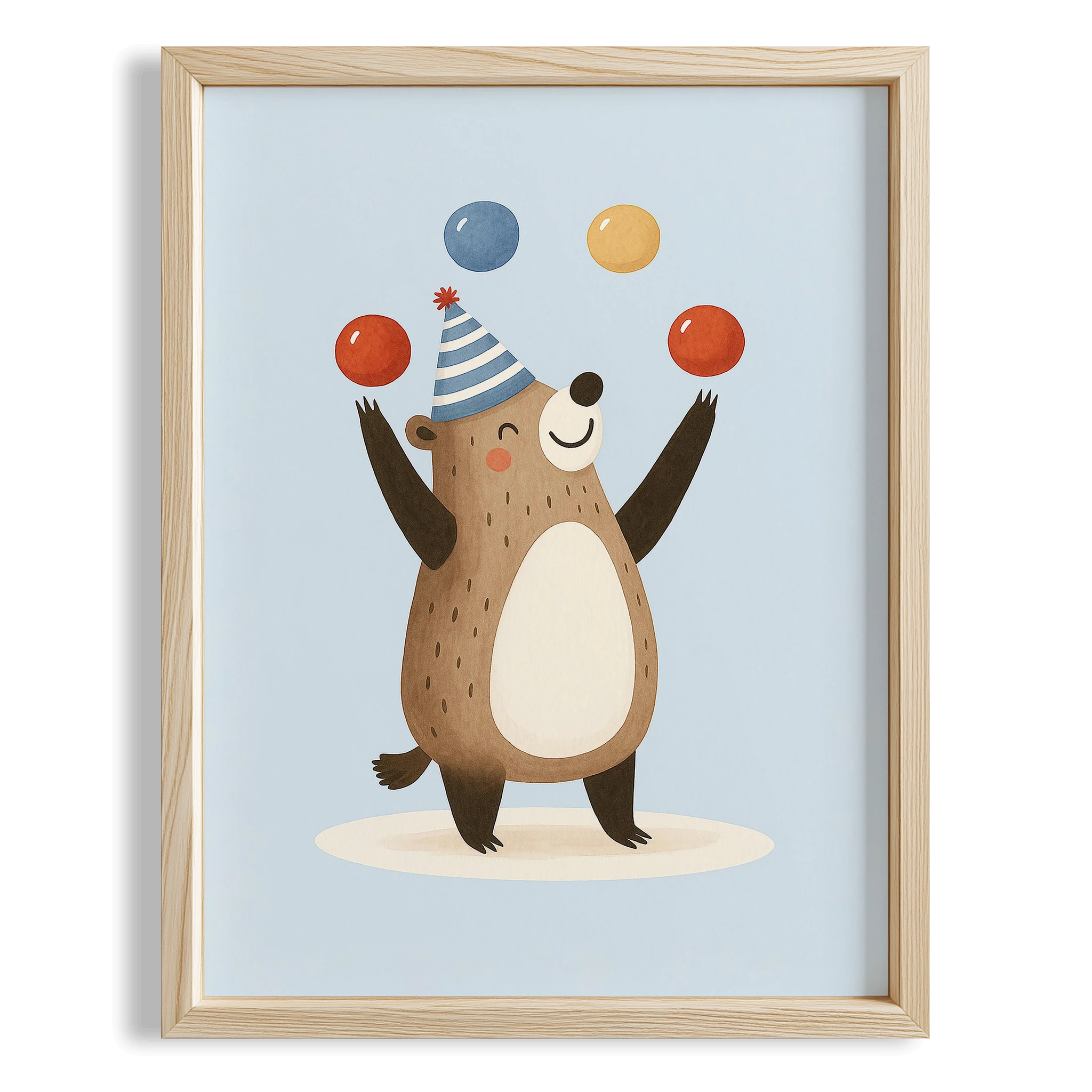 Sevimli Jonglör Ayıcık Mavi Fonlu Çocuk Odası Ahşap Tablo II