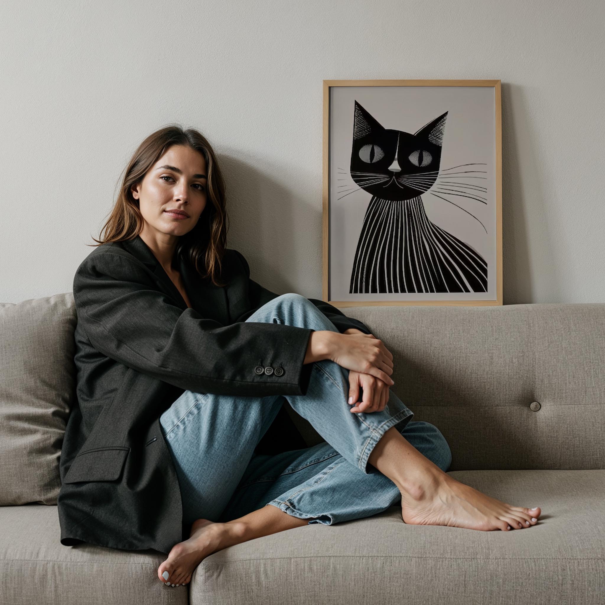 Kedi Portre II - Minimalist Çizgili