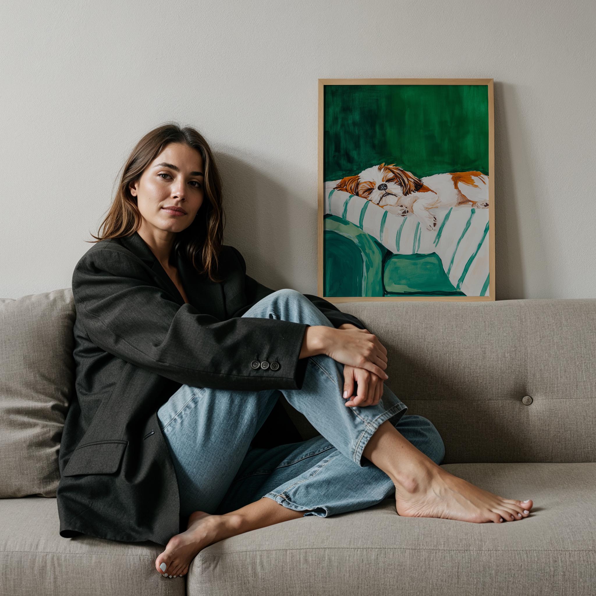 Köpek Portre VI - Shih Tzu Çizgili Zümrüt