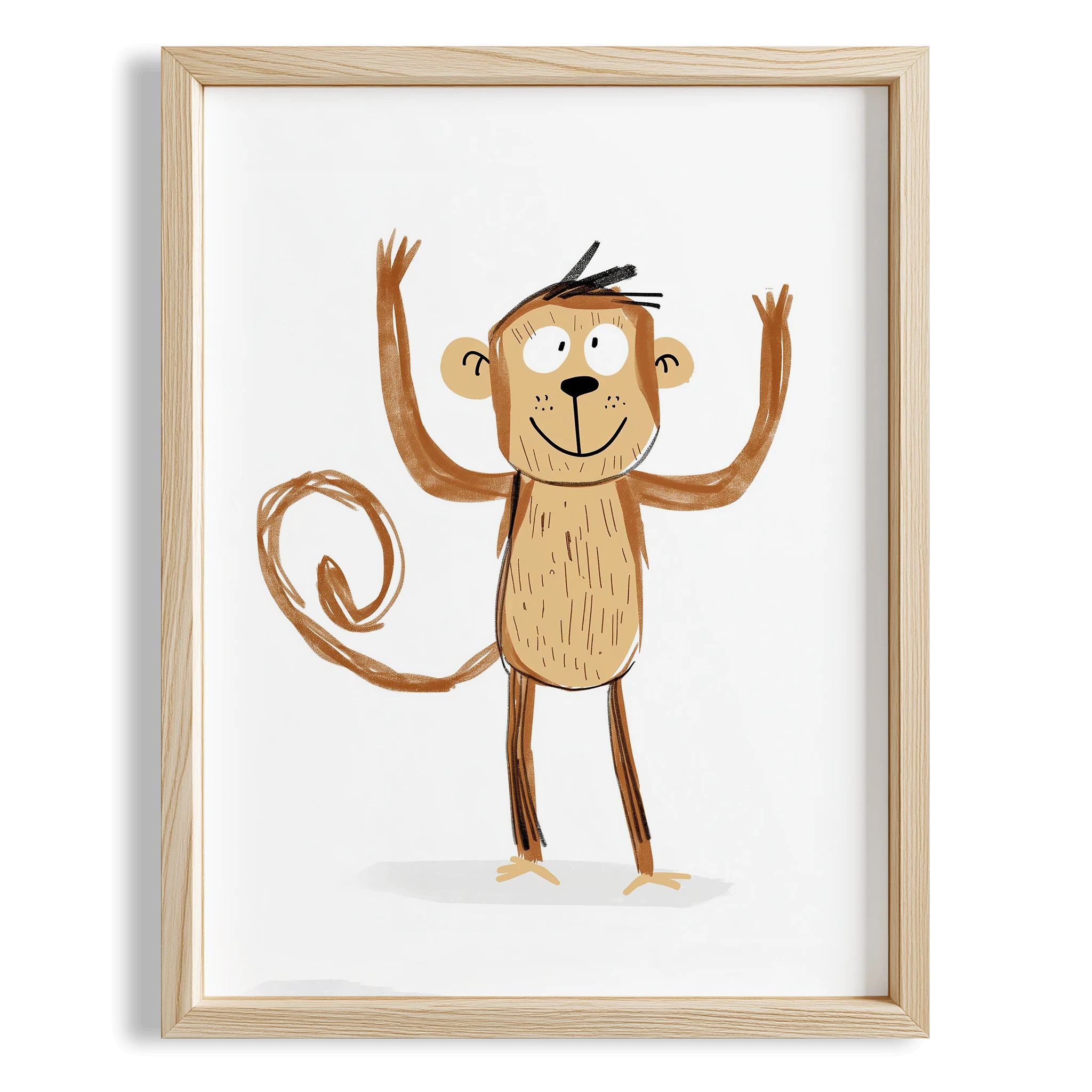 Eğlenen Maymun - Eklektik Tarzda Çocuk Odası Dekorasyonu Ahşap Çerçeveli Duvar Tablosu