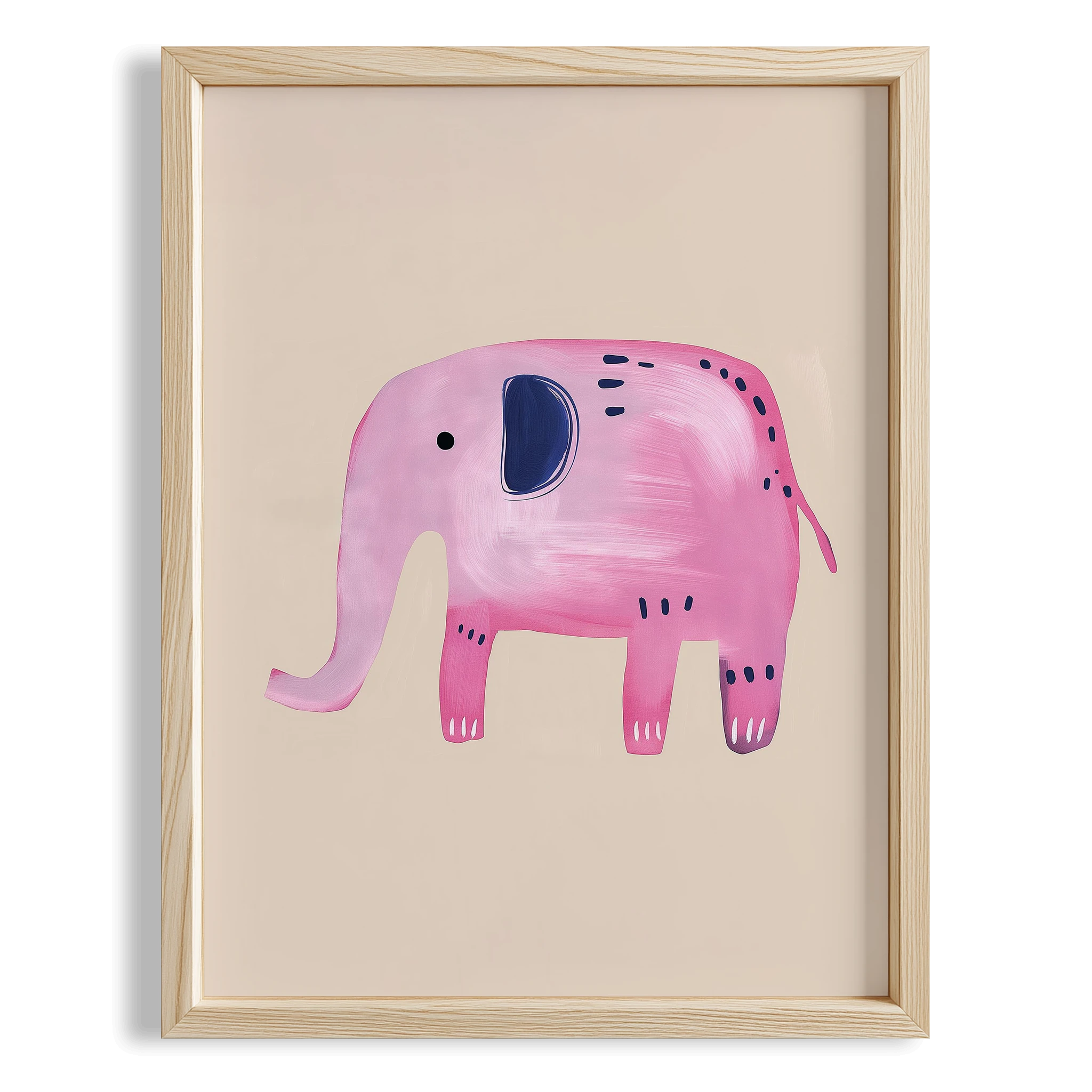 Pembe Fil - Eklektik Tarzda Kız Çocuk Odası Dekorasyonu Ahşap Çerçeveli Duvar Tablosu