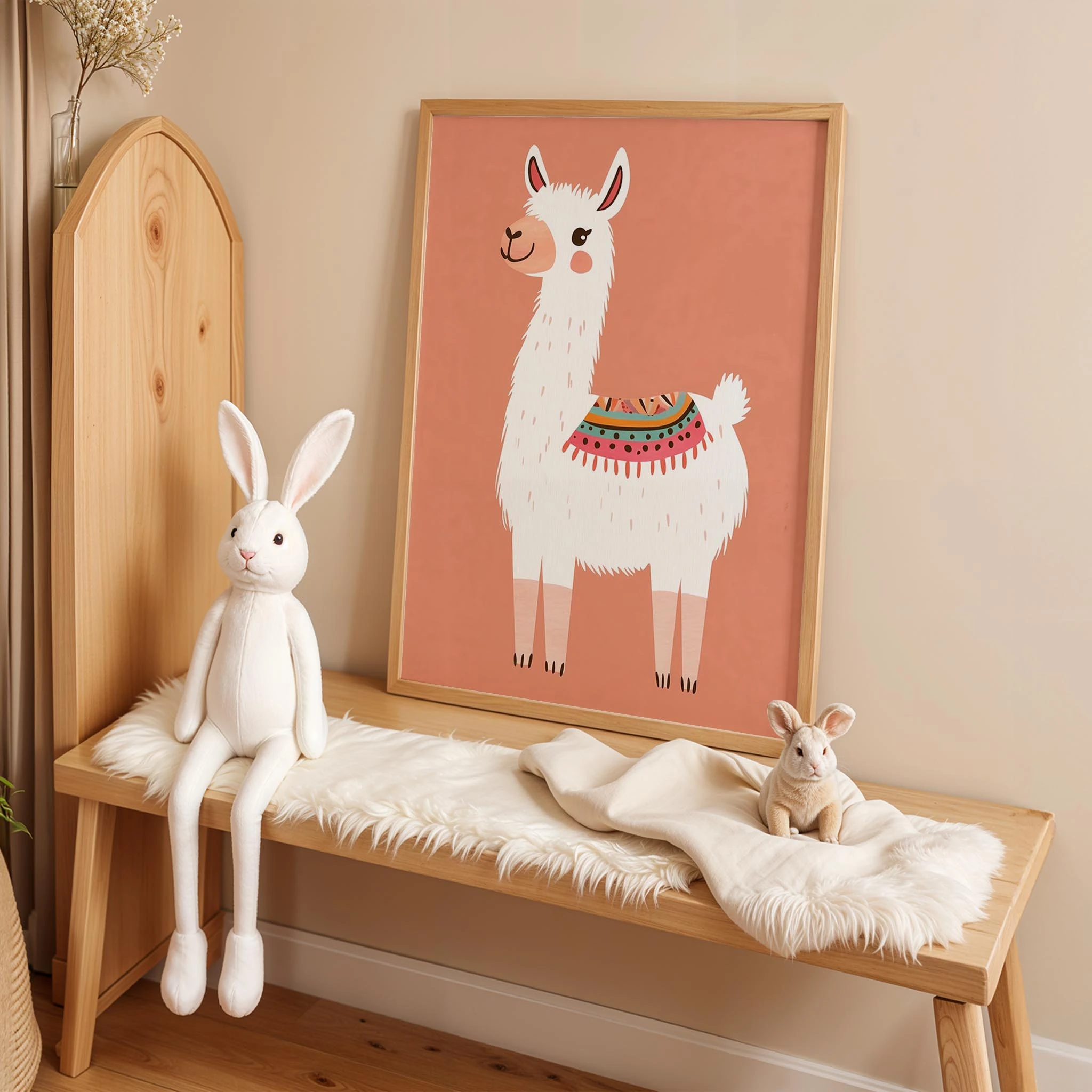 Sevimli Lama - Pastel Somon Fon