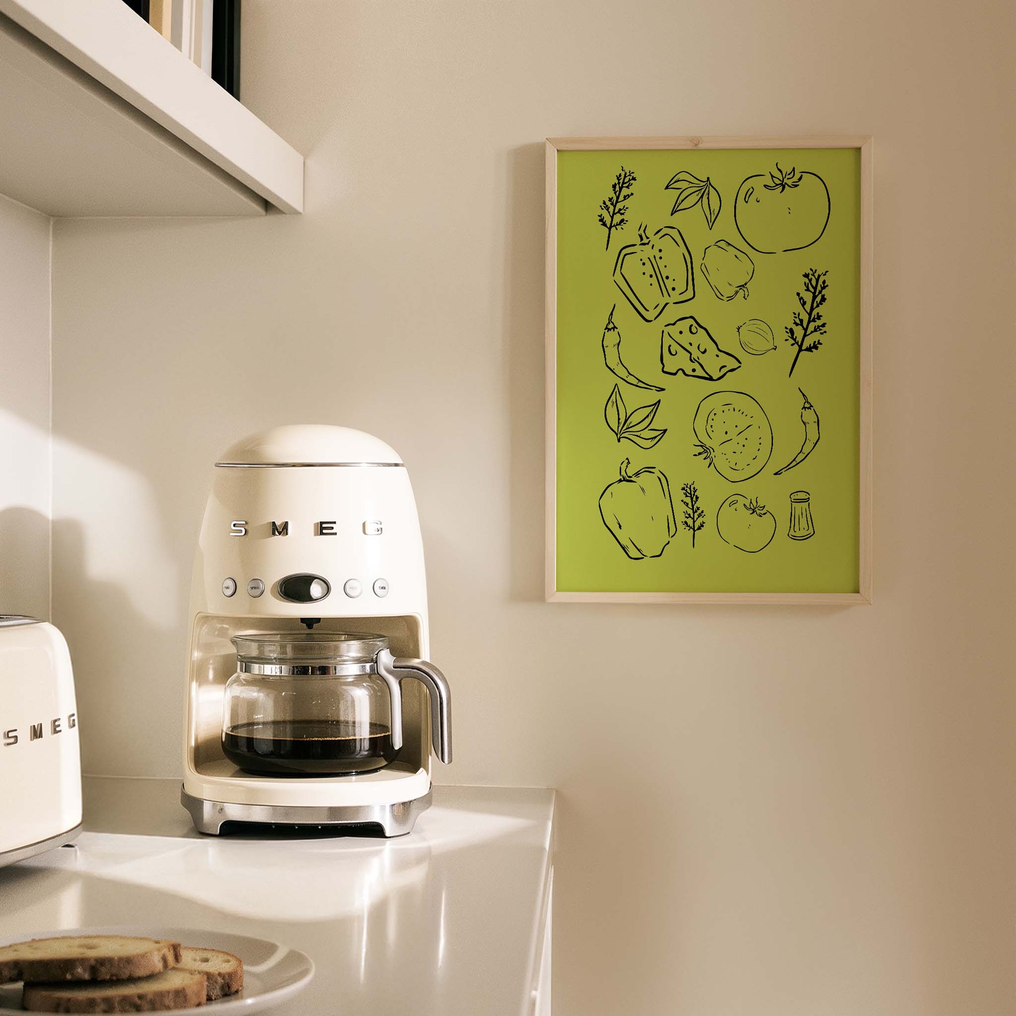 Minimal Sebzeler Yeşil Mutfak Duvar Tablosu