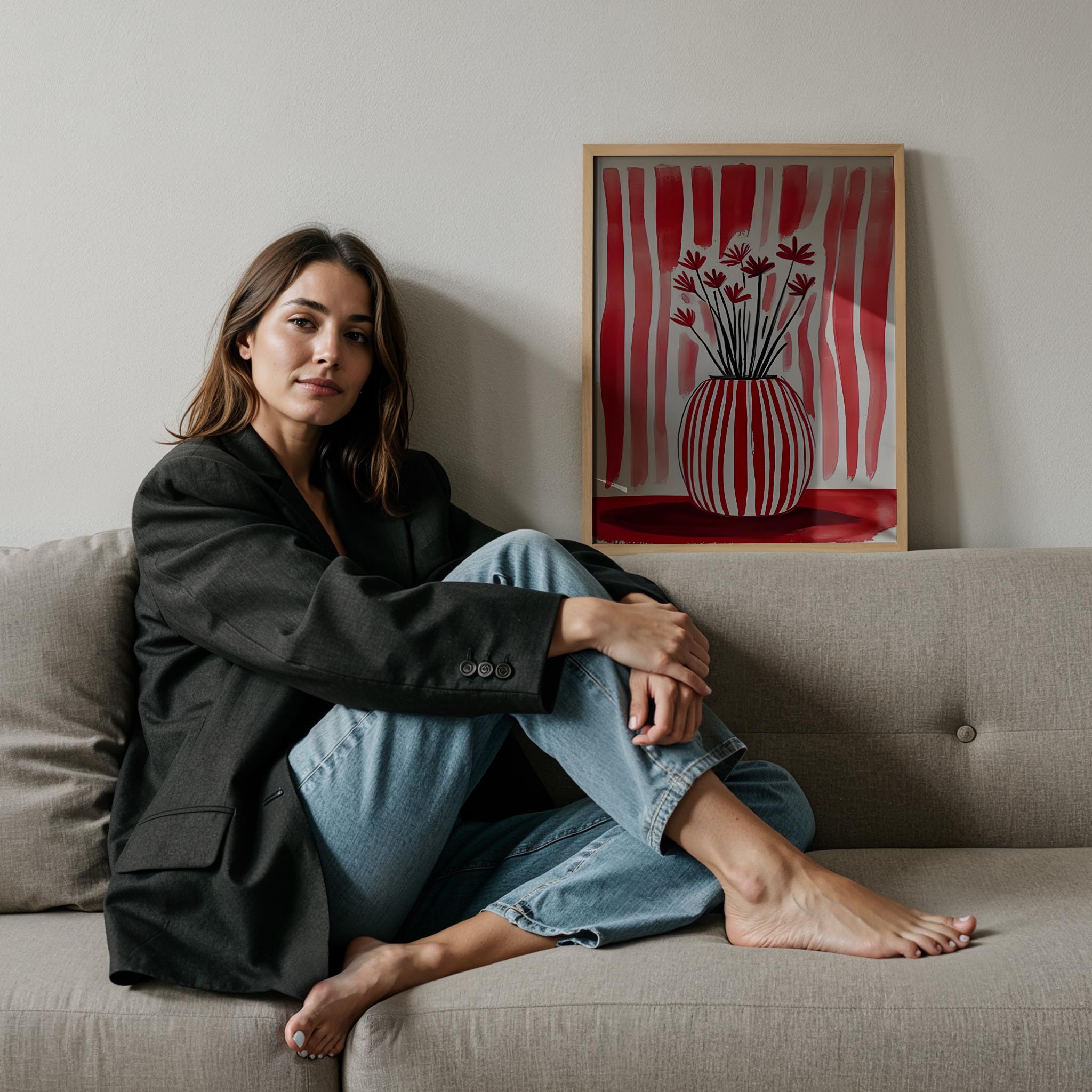 Çizgili Vazo IX - Kırmızı