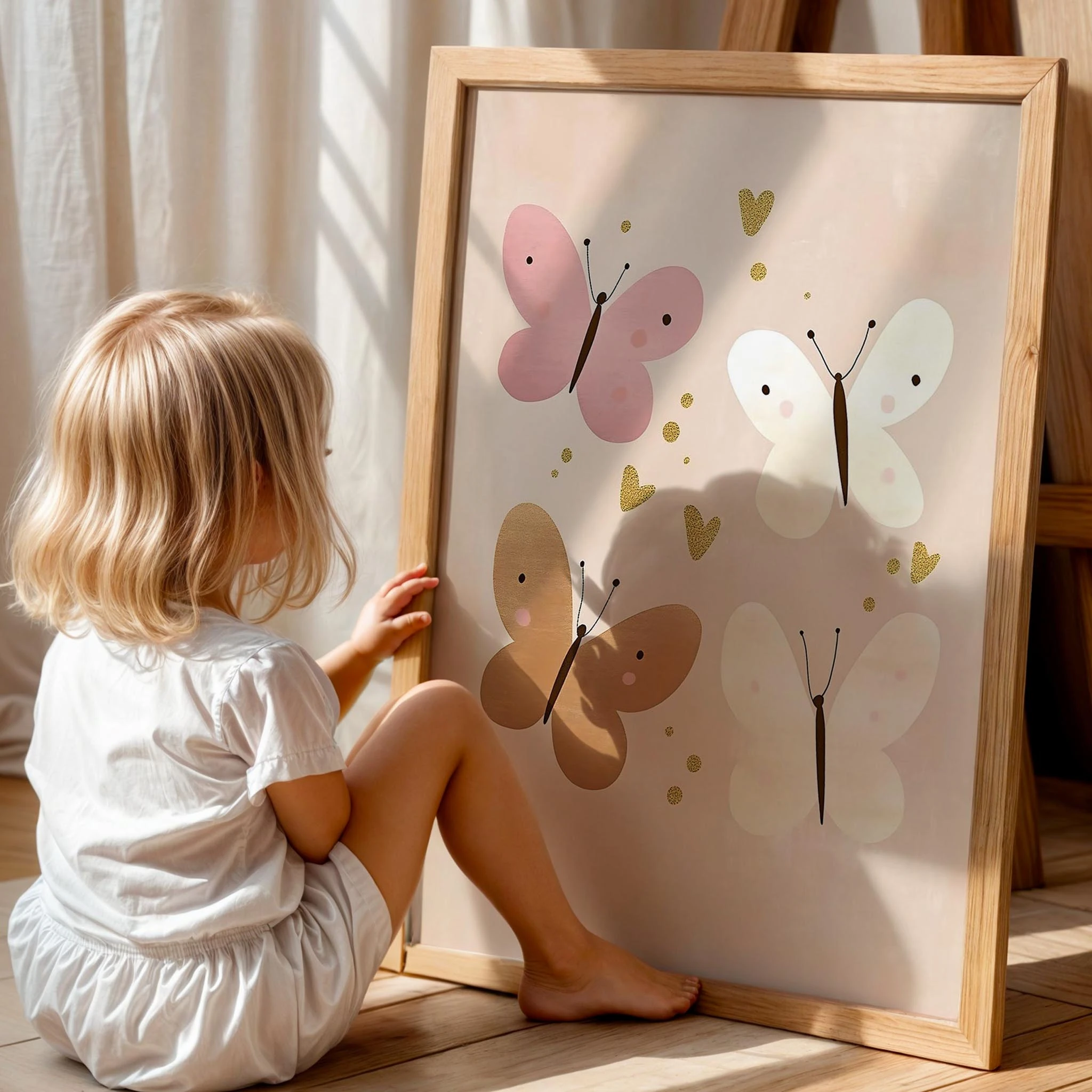 Bohem Kalpli Kelebekler Kız Çocuk Odası Ahşap Tablo