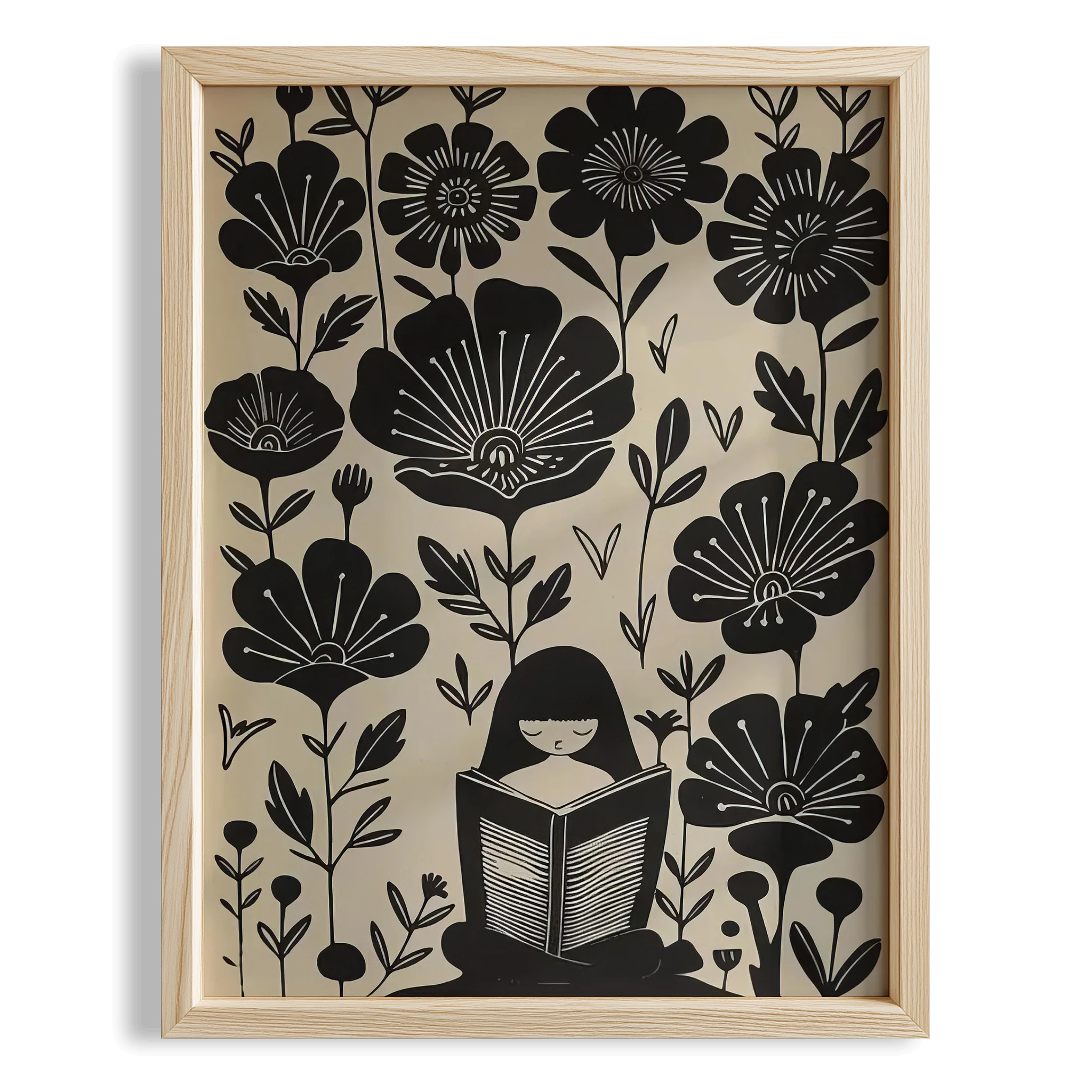 Çiçekler İçinde Kitap Okuyan Kadın