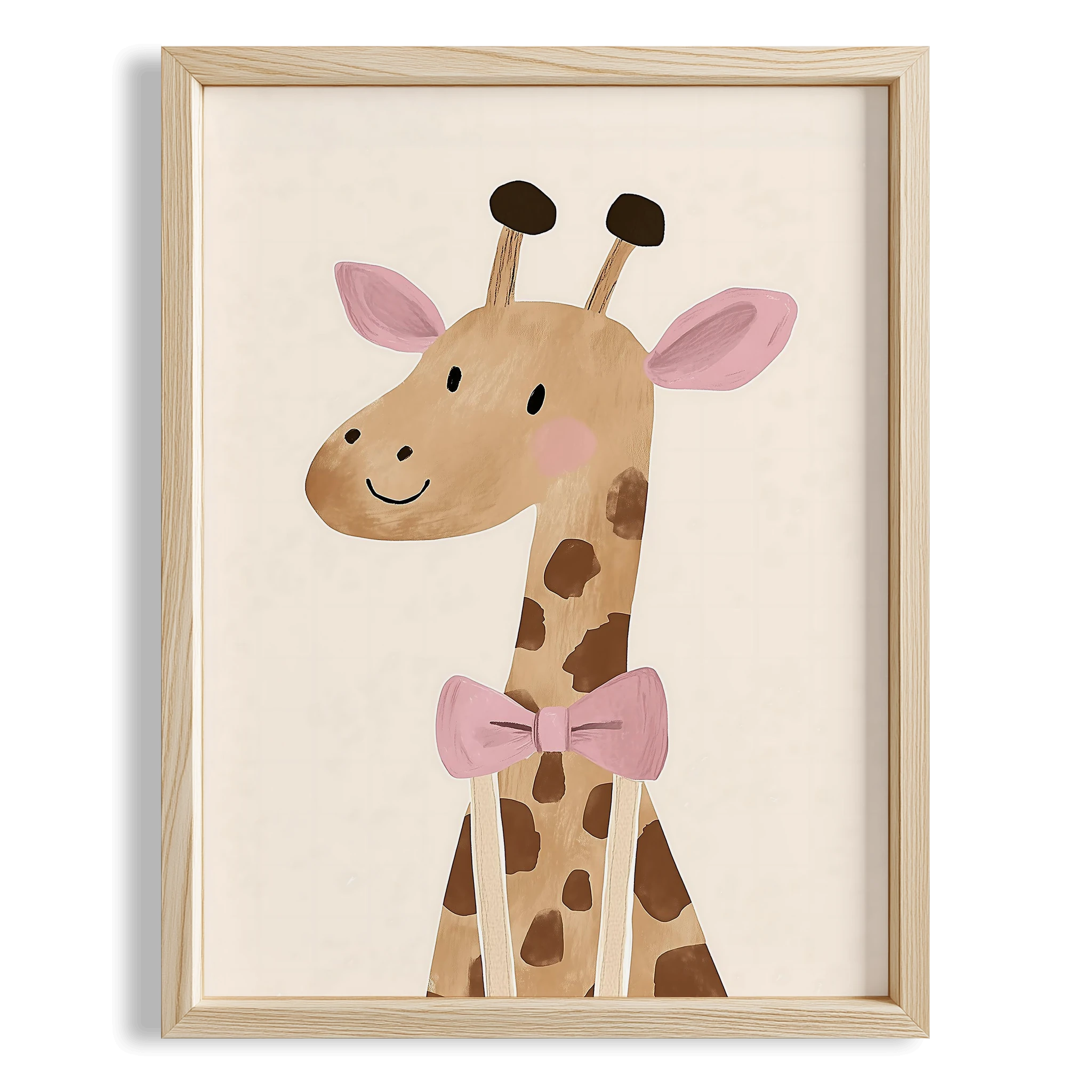 Pembe Papyonlu Sevimli Zürafa Bohem Kız Çocuk Odası Ahşap Tablo