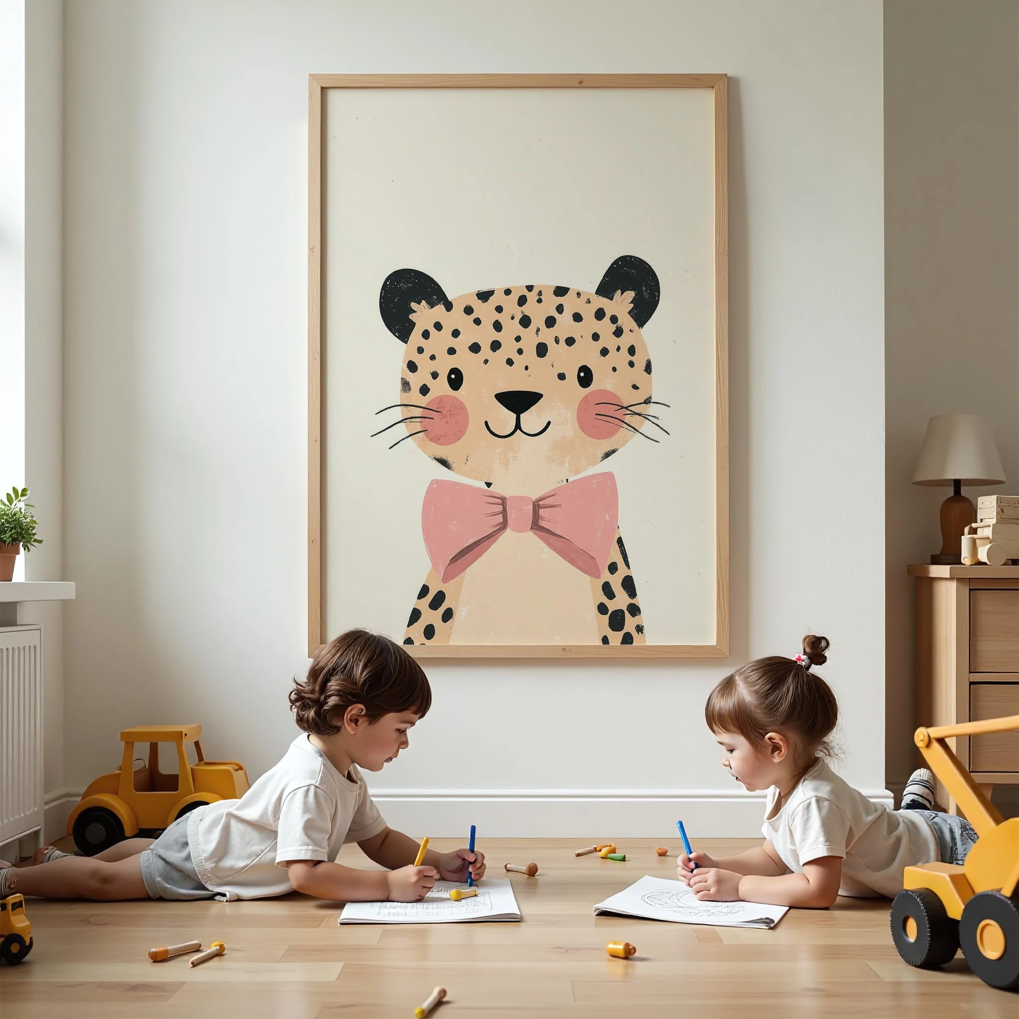 Pembe Papyonlu Kaplan - Beyaz Fon