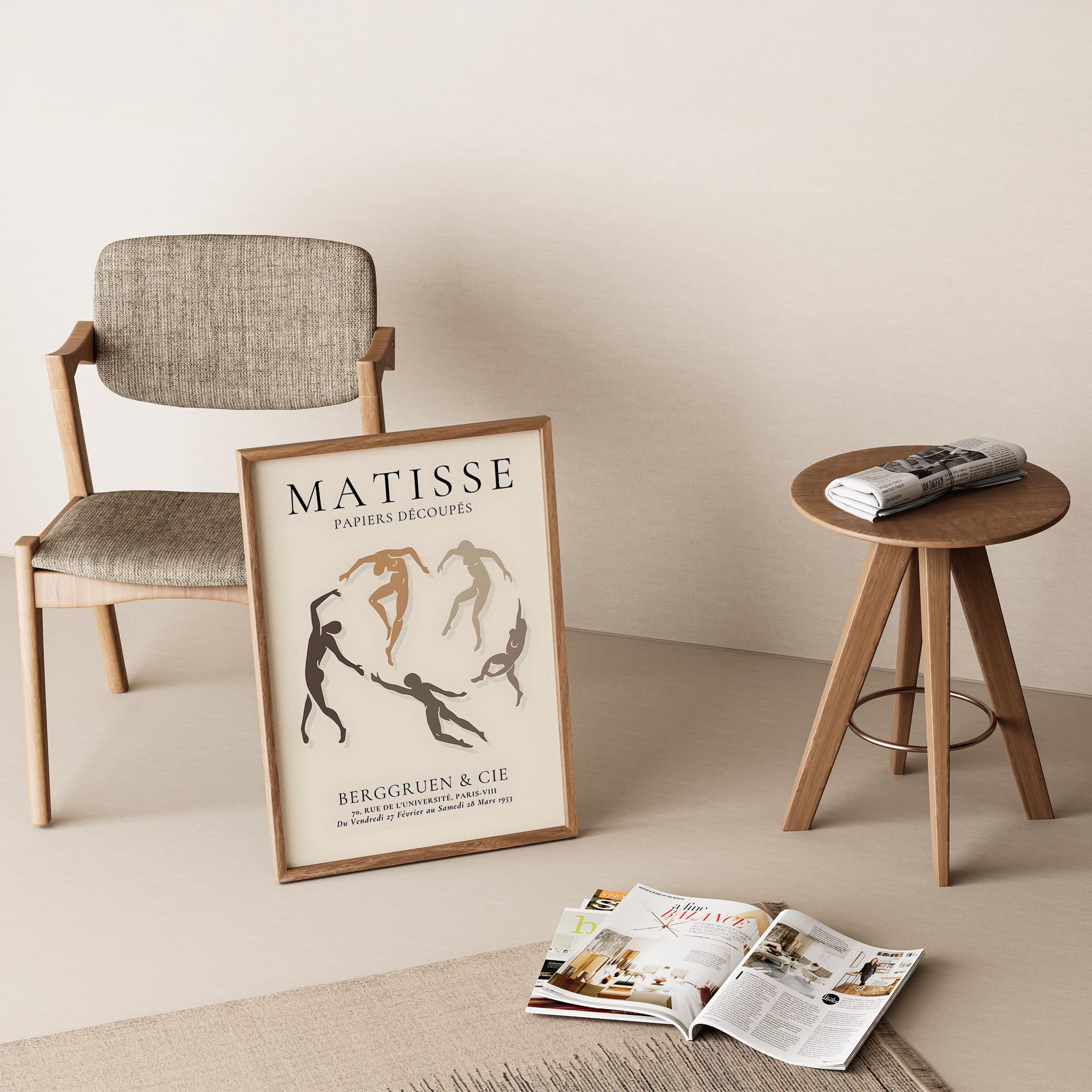 Matisse Kağıt Kesimleri Serisi Dans Minimalist Kahve Tonları I Duvar Tablosu