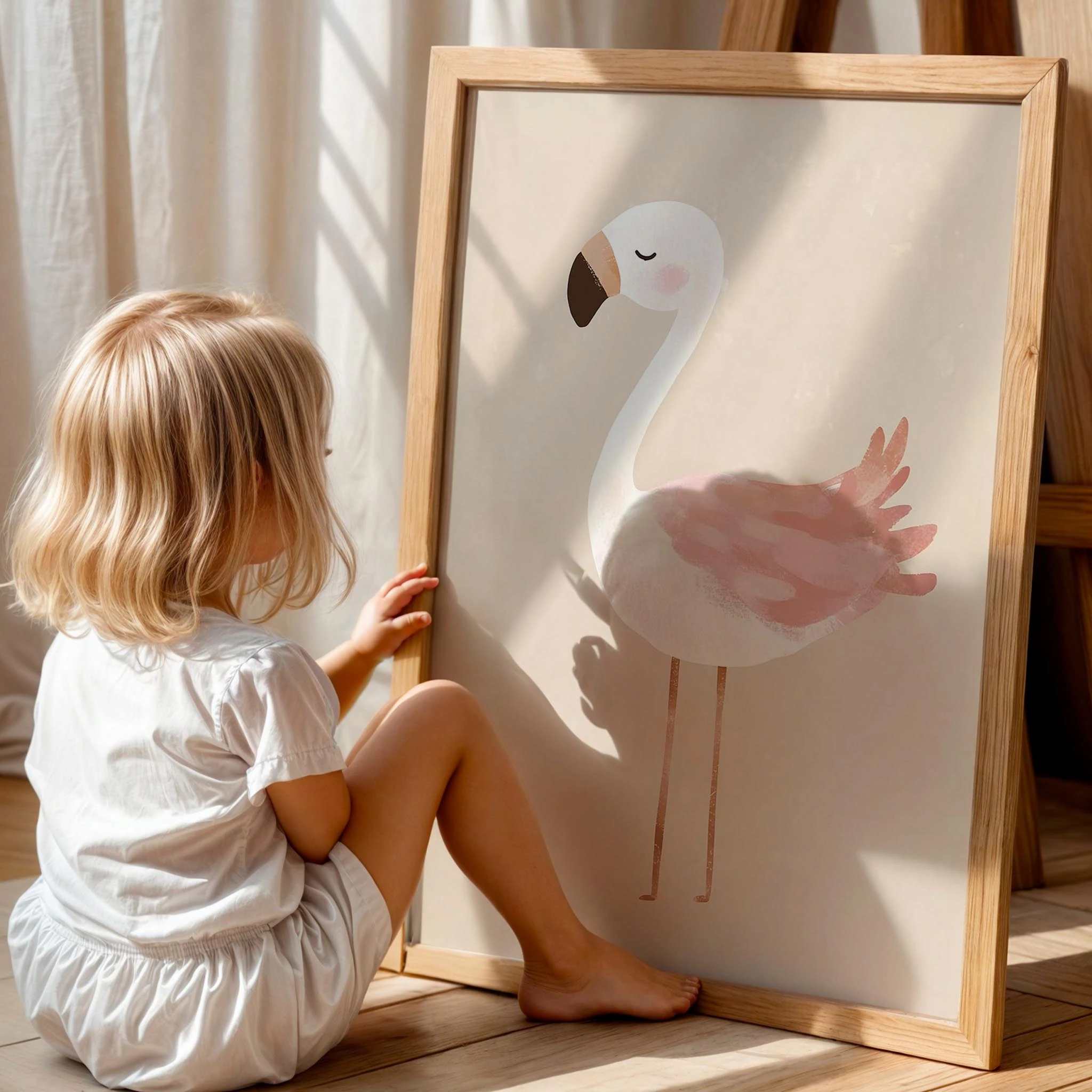 Pembe Flamingo Bohem Kız Çocuk Odası Ahşap Tablo I