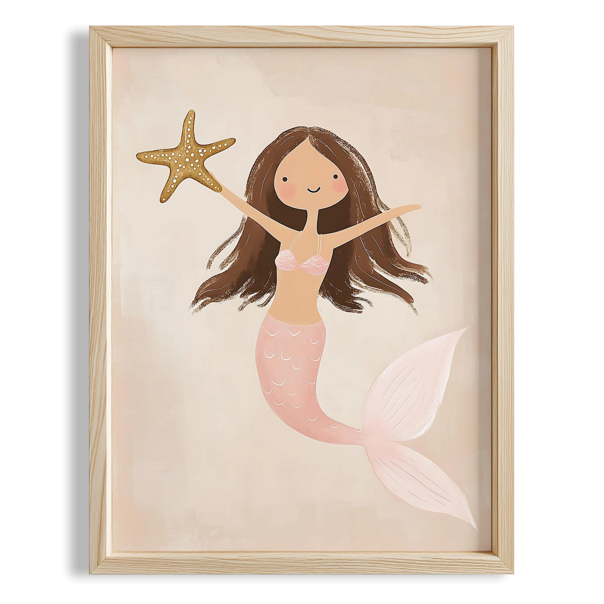 Sevimli Deniz Kızı Kız Çocuk Odası Ahşap Tablo