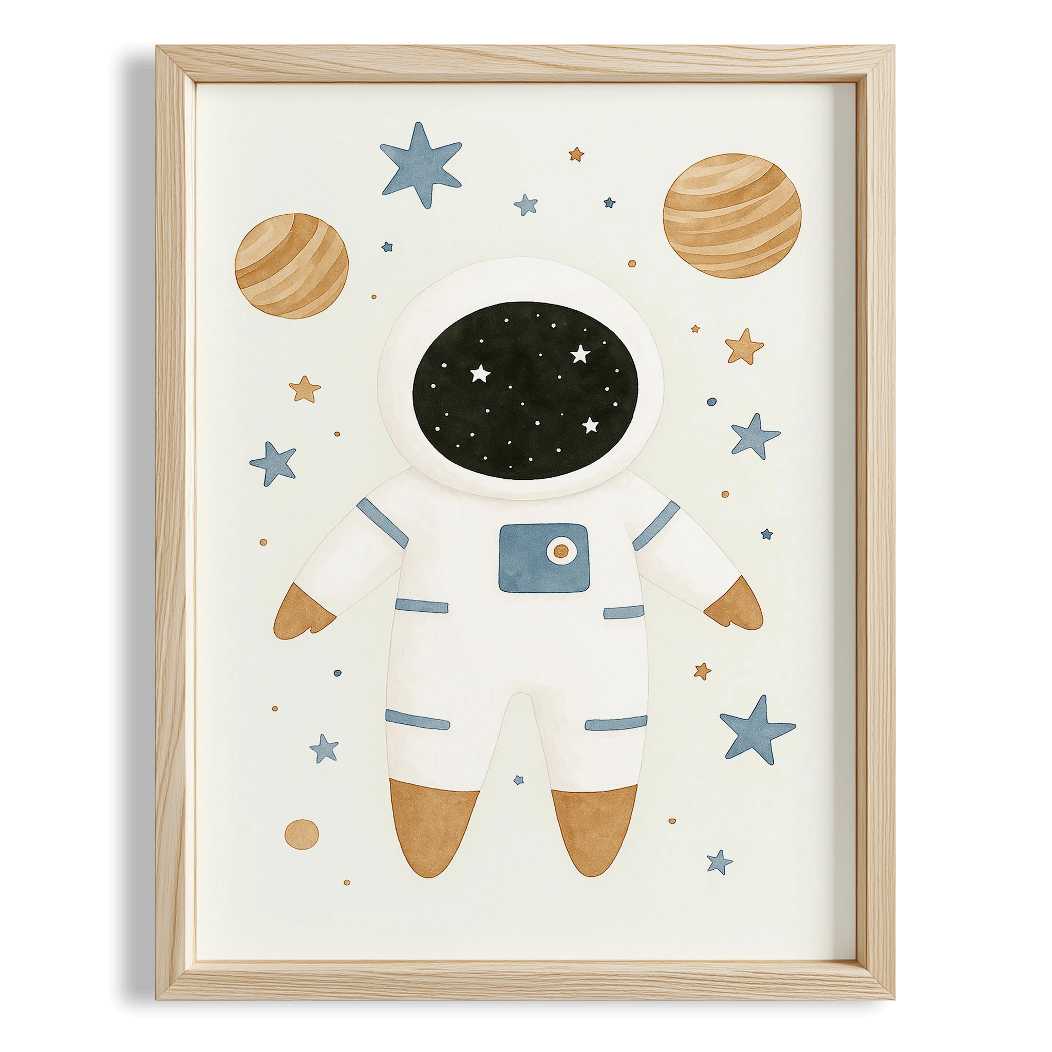 Sevimli Astronot Gezegenler Uzay Temalı Çocuk Odası Ahşap Tablo