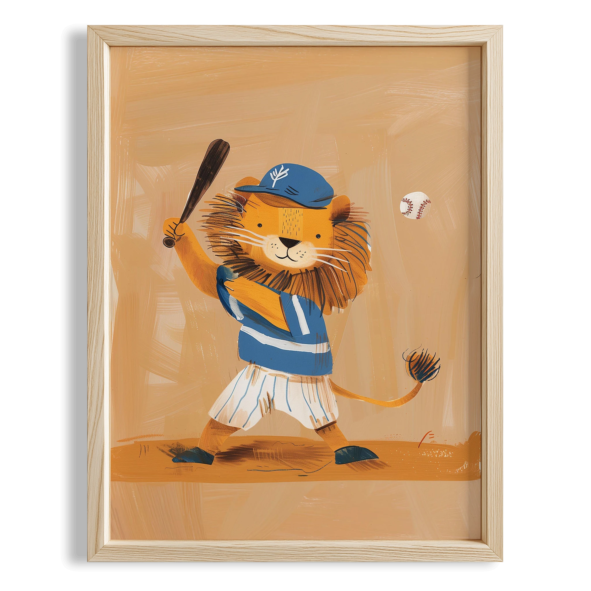 Beyzbol Oynayan Aslan Erkek Çocuk Odası Ahşap Tablo