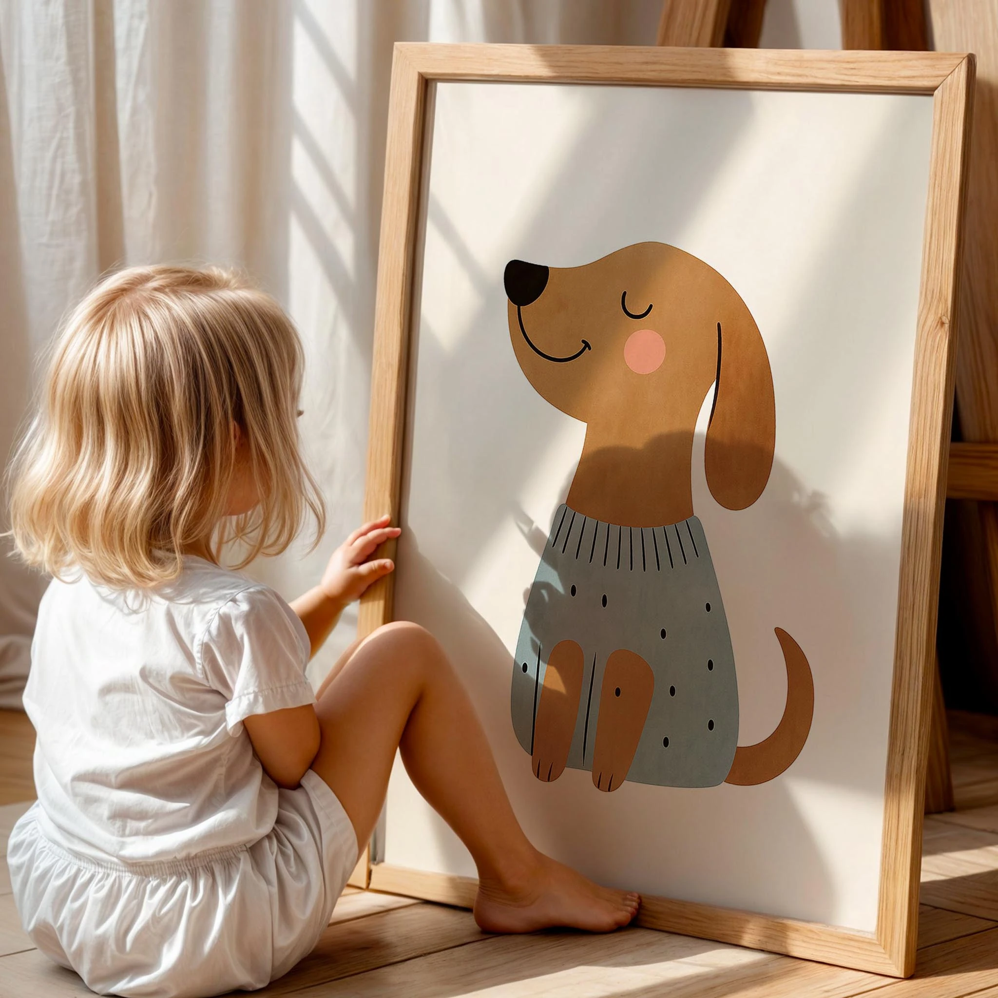 Sevimli Köpek Hayvan Temalı Çocuk Odası Ahşap Tablo