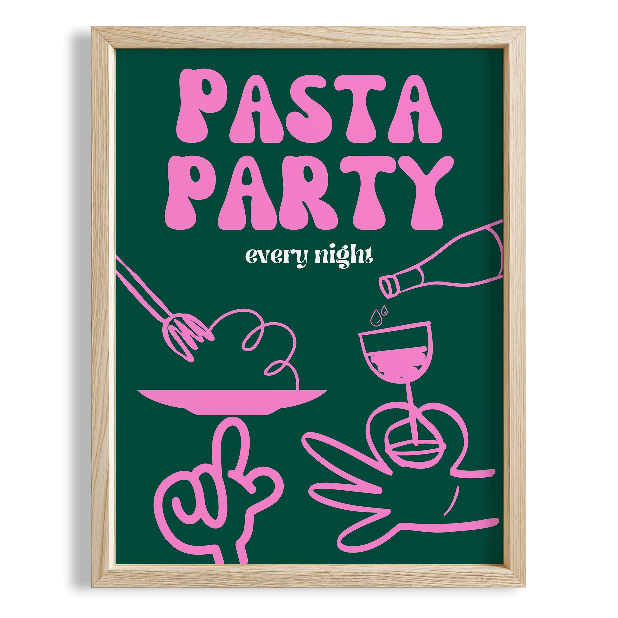 Pasta Party Tipografi Mutfak Duvar Tablosu