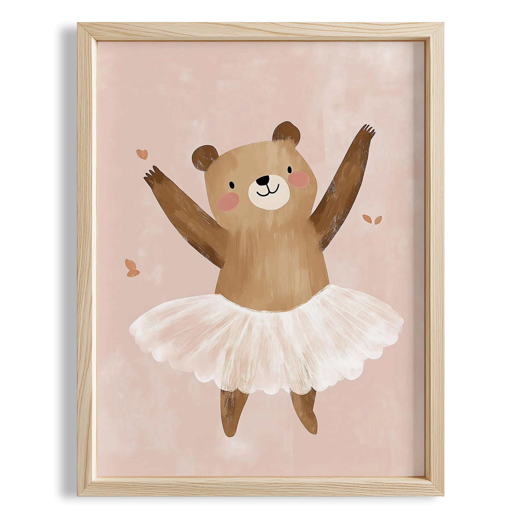 Sevimli Balerin Ayıcık Pembe Fonlu Kız Çocuk Odası Ahşap Tablo II