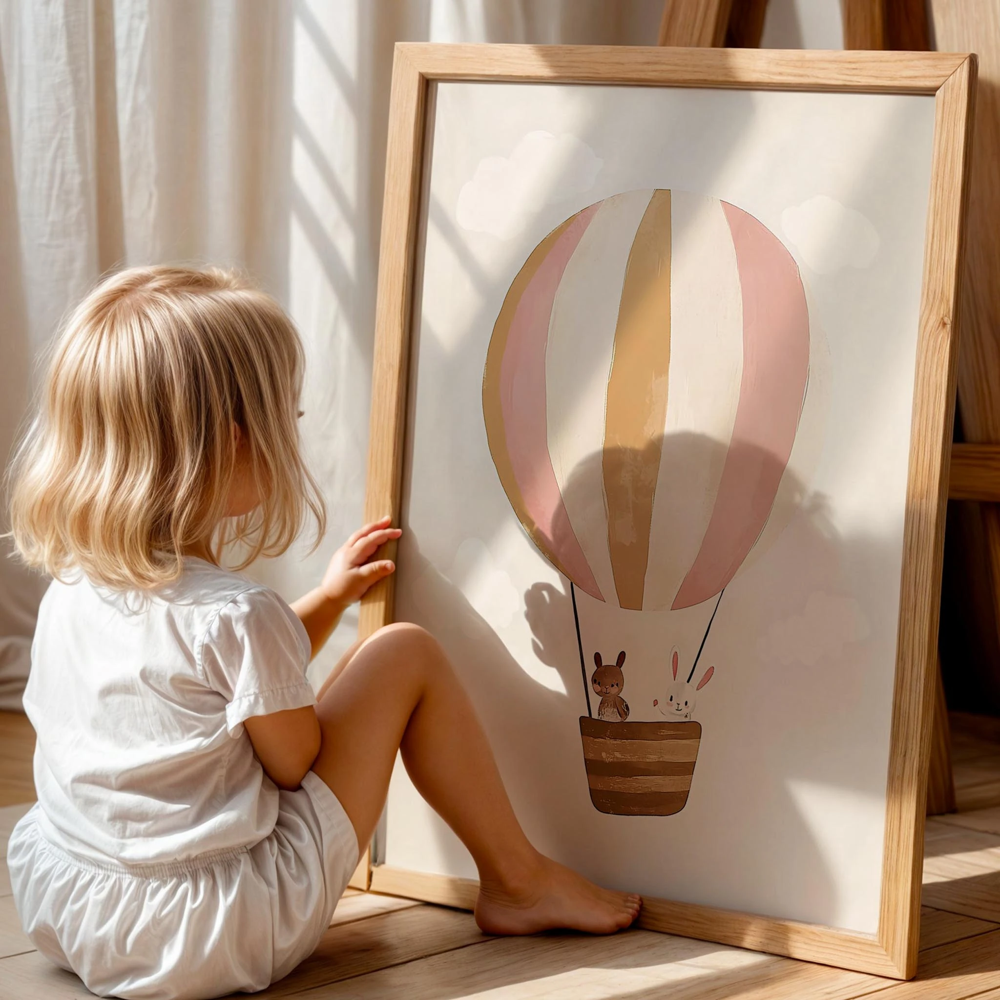 Pembe Balon Bohem Kız Çocuk Odası Ahşap Tablo