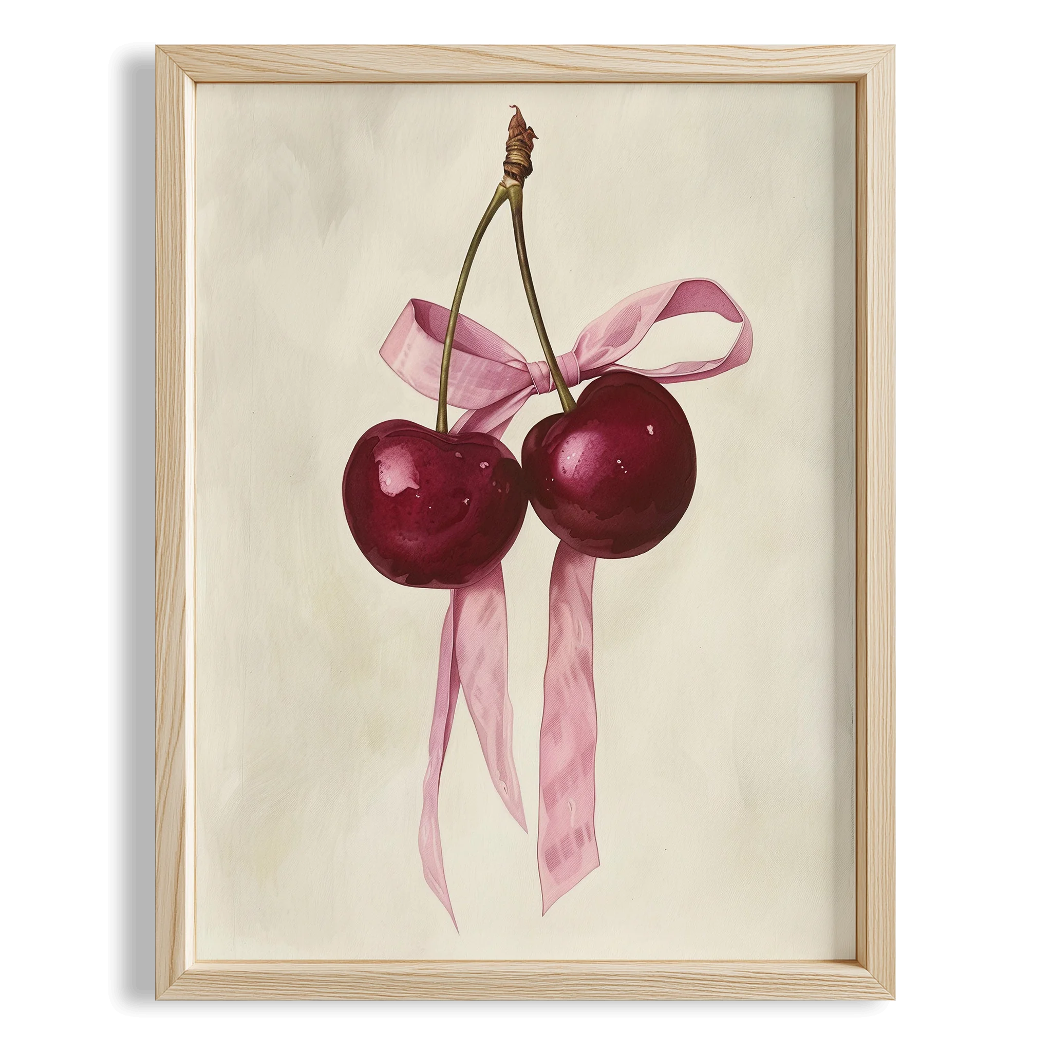 Pembe Kurdela ve Kiraz Minimal - Duvar Tablosu