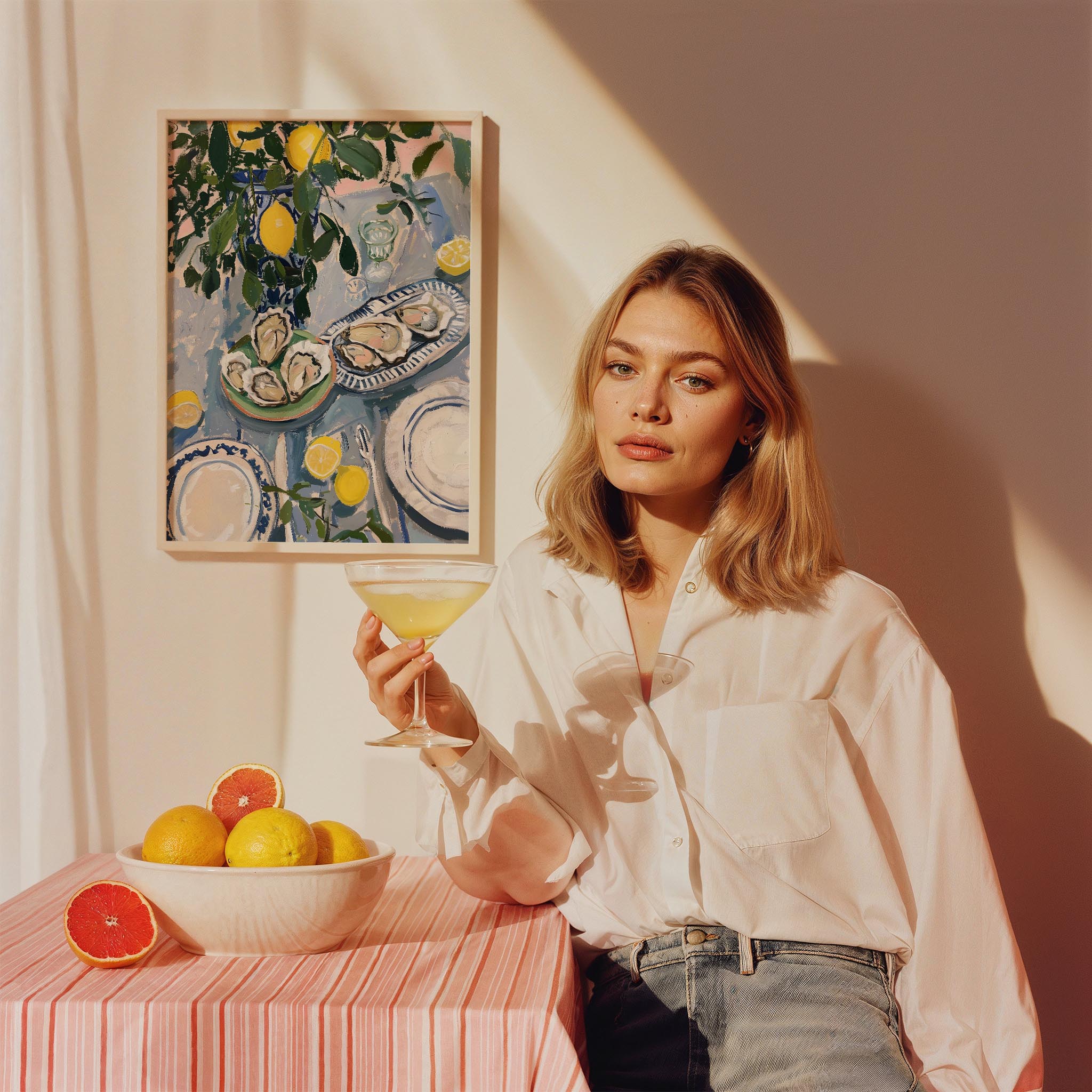 Amalfi Sofrası Natürmort Akdeniz İtalya Koleksiyonu Mutfak Duvar Tablosu