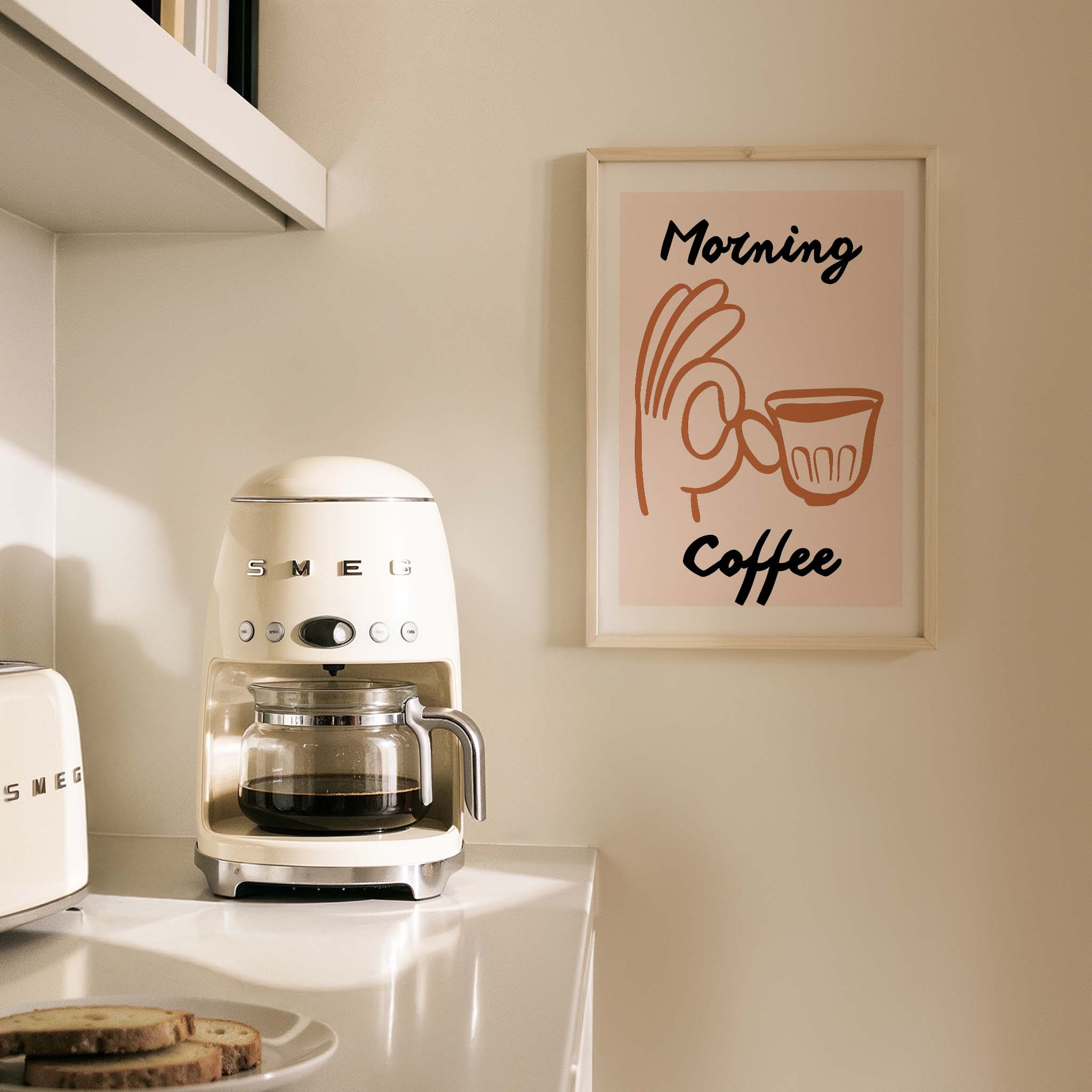 Sabah Kahvesi Minimal Çizimler Mutfak Duvar Tablosu