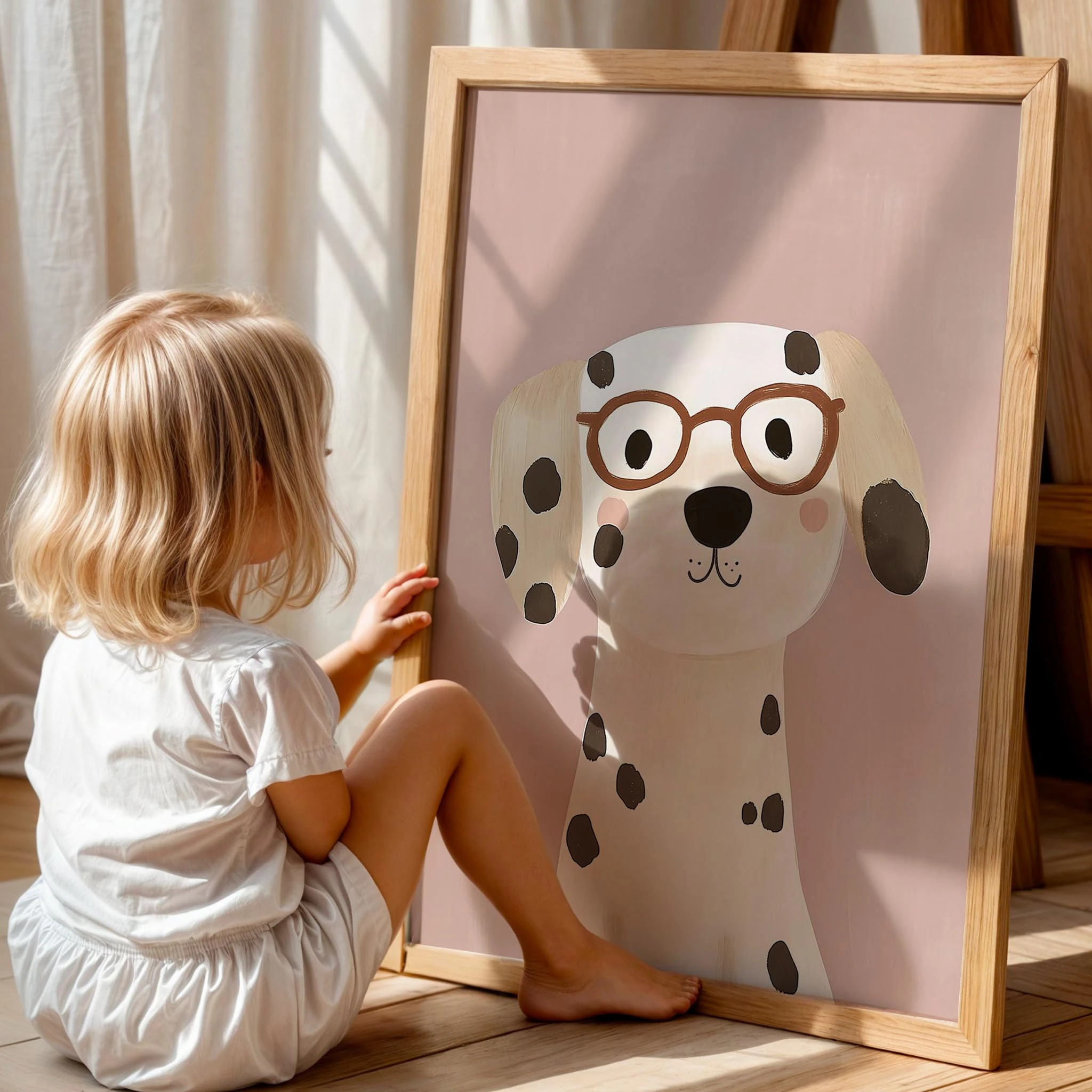 Bohem Gözlüklü Köpek Kız Çocuk Odası Ahşap Tablo