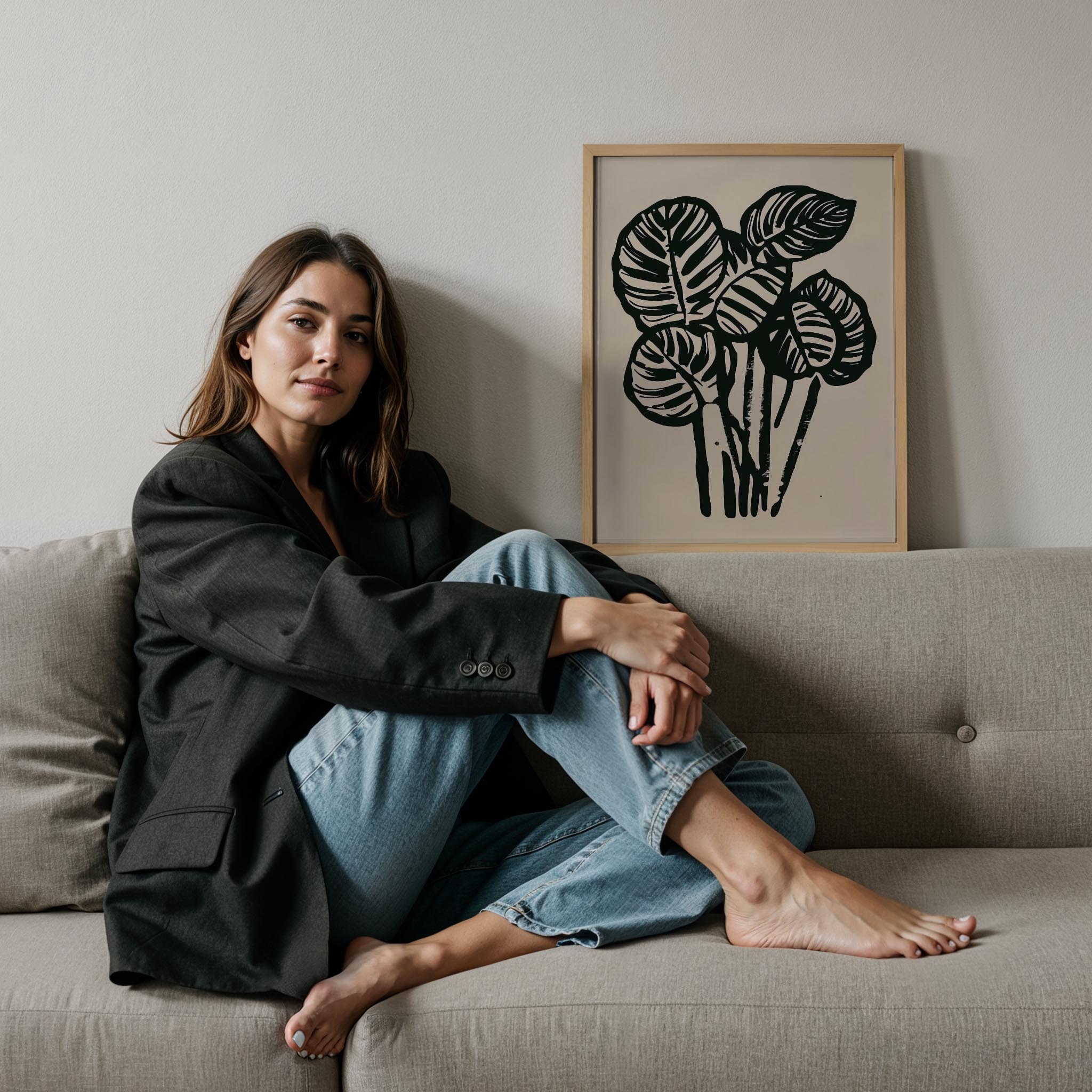 Tropik Yapraklar I - Siyah Bej