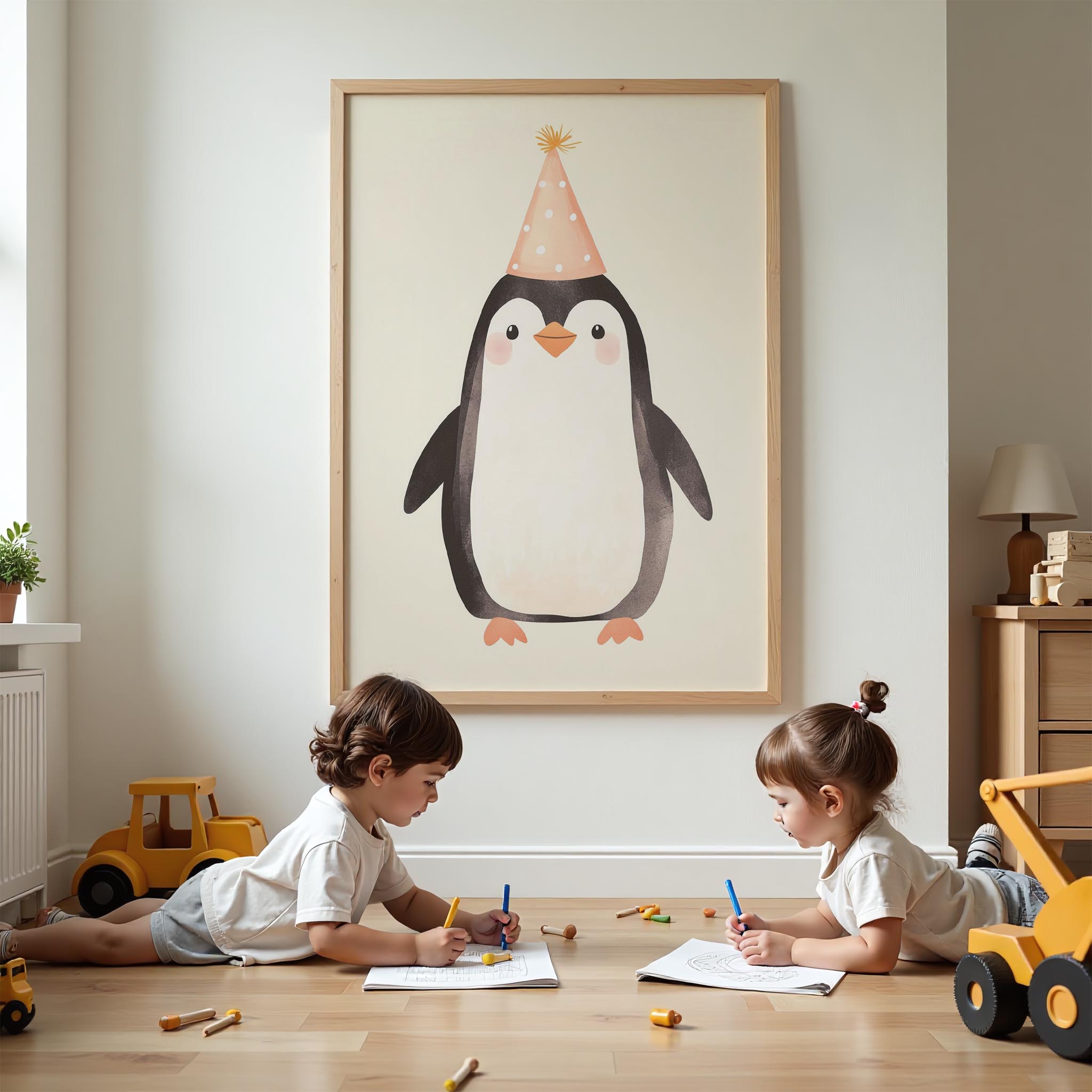 Parti Şapkalı Penguen - Beyaz Fon